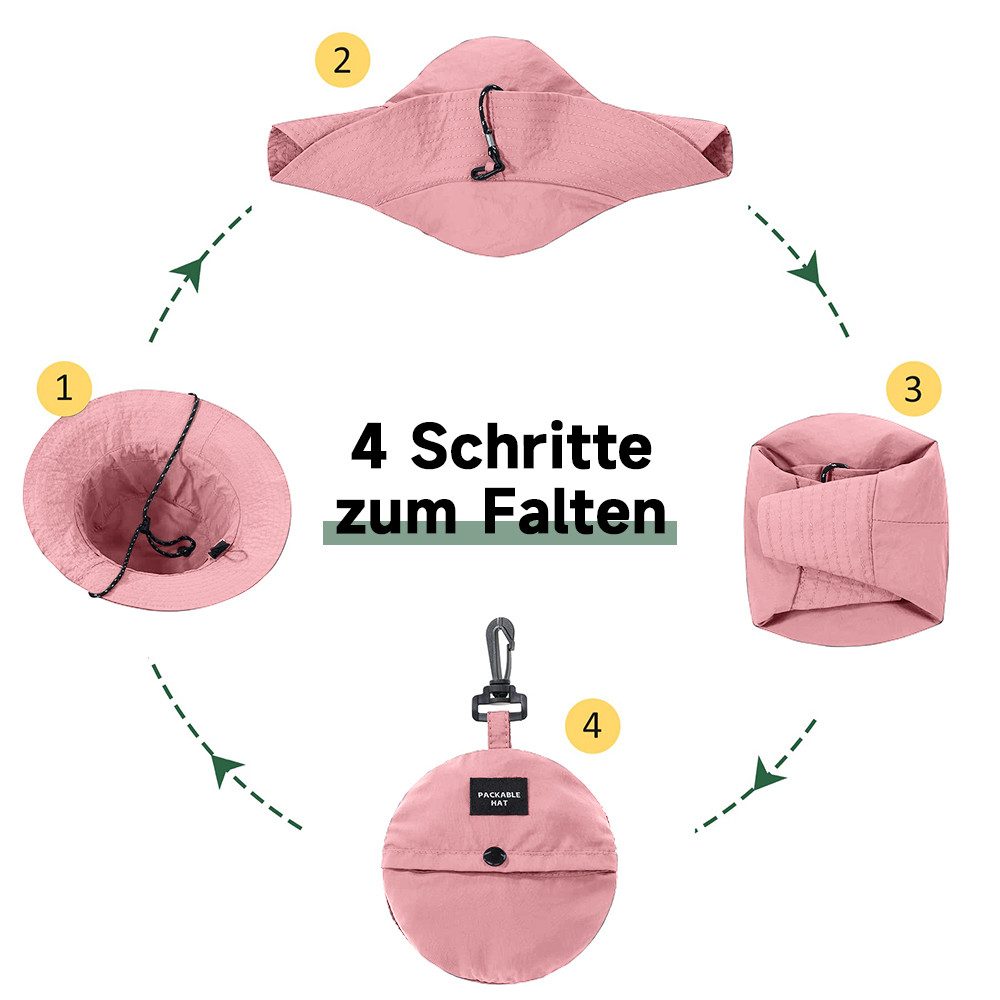 MOPUEA Sonnenhut Sonnenhut Unisex Damen- und Herren-Anglerhut (1 Stück) UV Schutz (1-St., khaki/brau/grün/lila) Faltbarer wasserdichter Fischerhut mit breiter Krempe für Sommer Regen