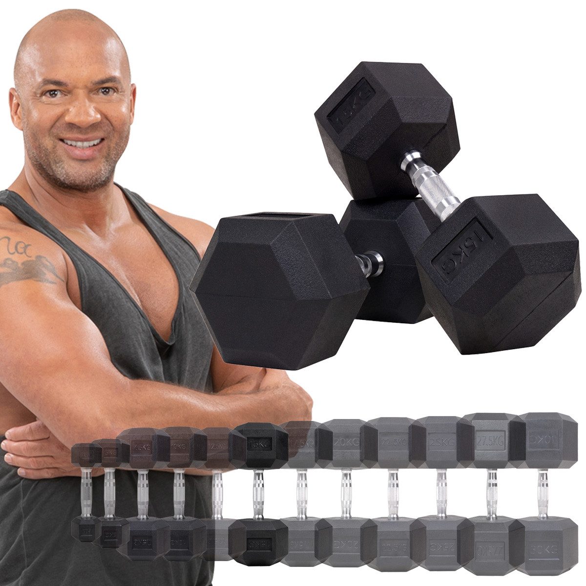 Miweba Sports Hantel-Set Premium Hexagon Kurzhantel Set HGH100 - 7 verschiedene Вариантыn, (2er-Set, Hantelpaar, Gusseisen-Kern, kreuzgerändelte Struktur, konische Form), Hantelgewichte Gewichte Fitness Sport Hantel Kurzhantel Set