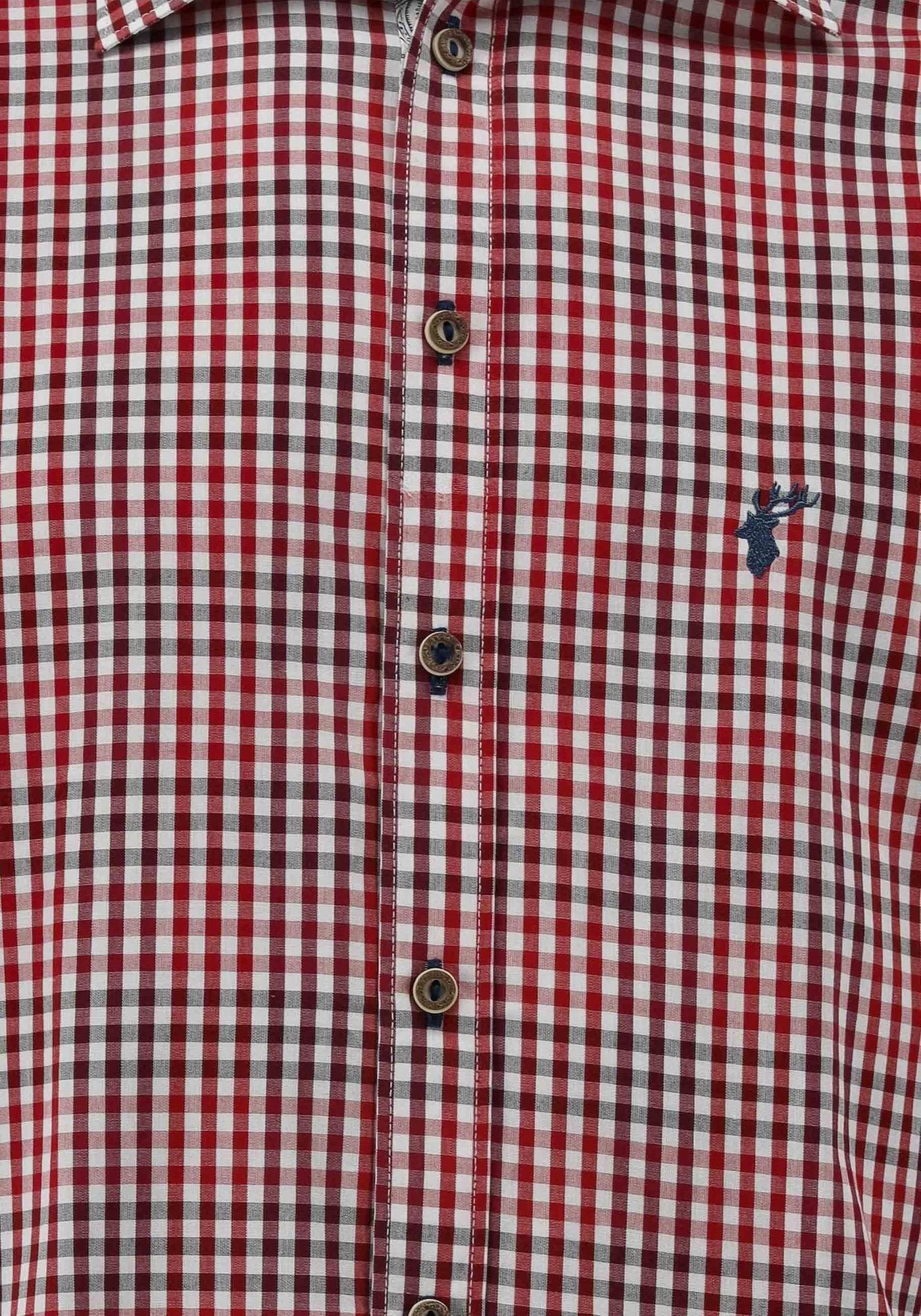 Trachtenhemd Brust der Arkaya Langarmhemd OS-Trachten mit auf weinrot Stickerei