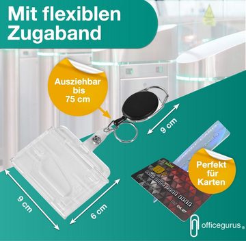 officegurus® Schlüsselanhänger 4x Ausweishalter mit ausziehbarem Zugband, Ausweishülle Kartenhalter (4-tlg), Ausziehbares Zugband, Schlüsselring