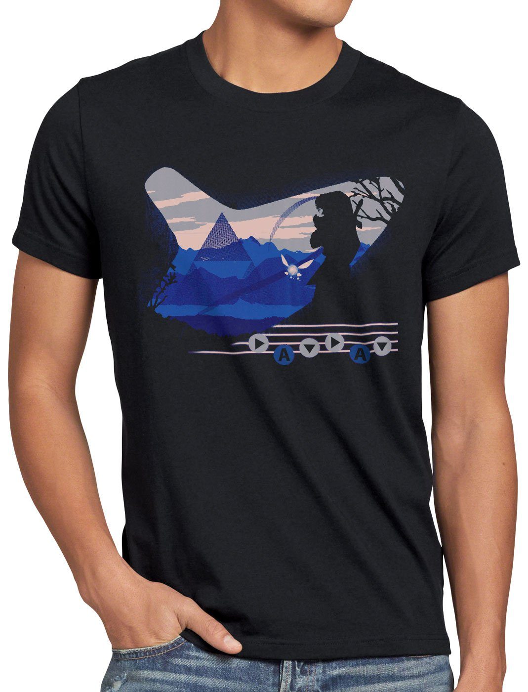 style3 Print-Shirt Herren T-Shirt Ocarina Dream n64 link epona