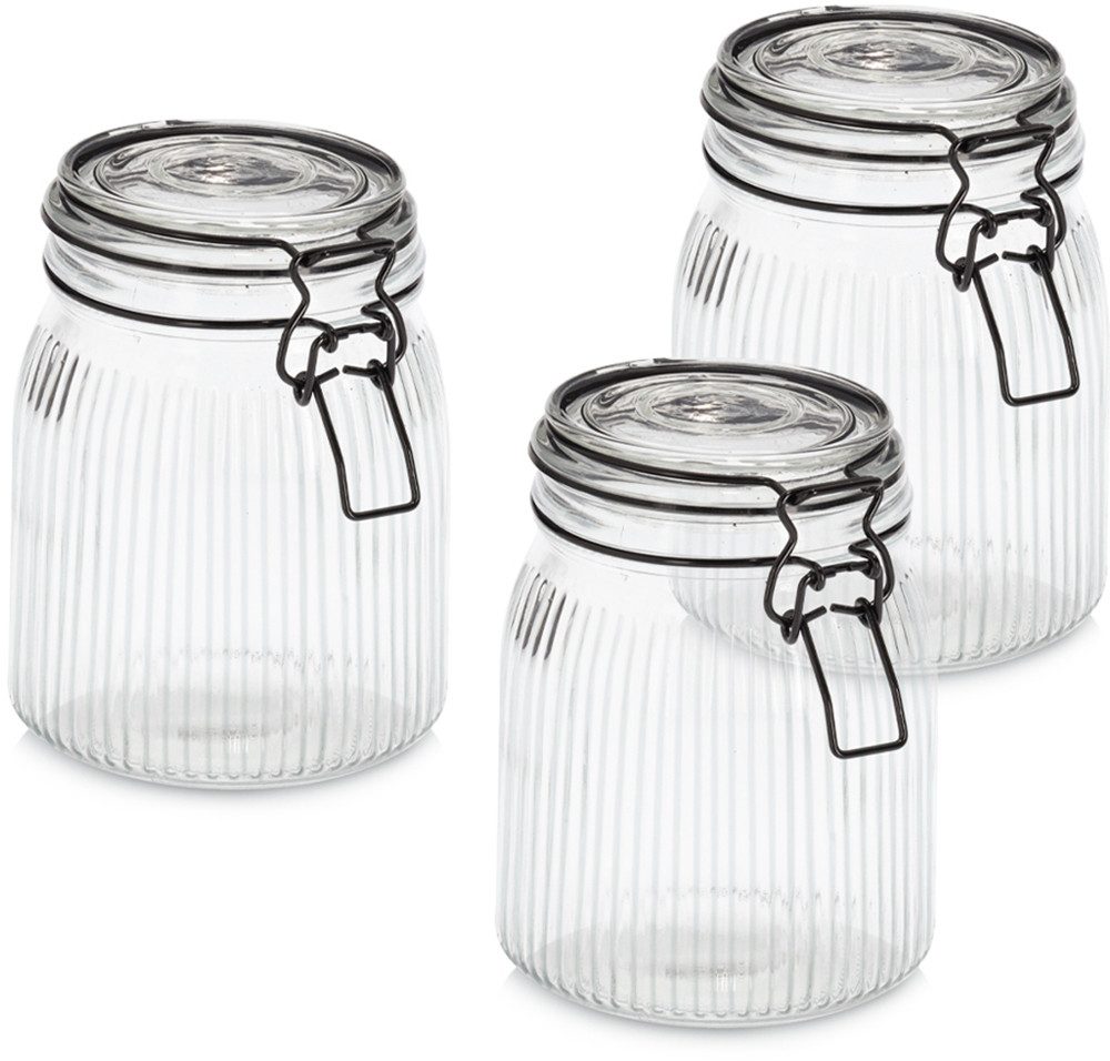 Zeller Present Vorratsglas mit Bügelverschluss, 3-tlg., Glas, Metall, (Set, 3-tlg), luftdicht, schützt vor Feuchtigkeit