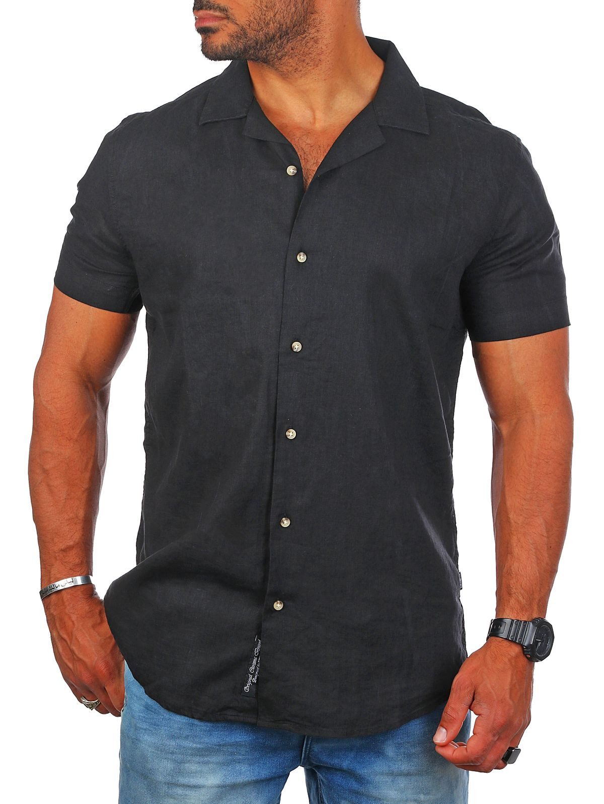 Kurzarmhemd Herren Leinen Baumwoll Mix Casual Hemd 9212