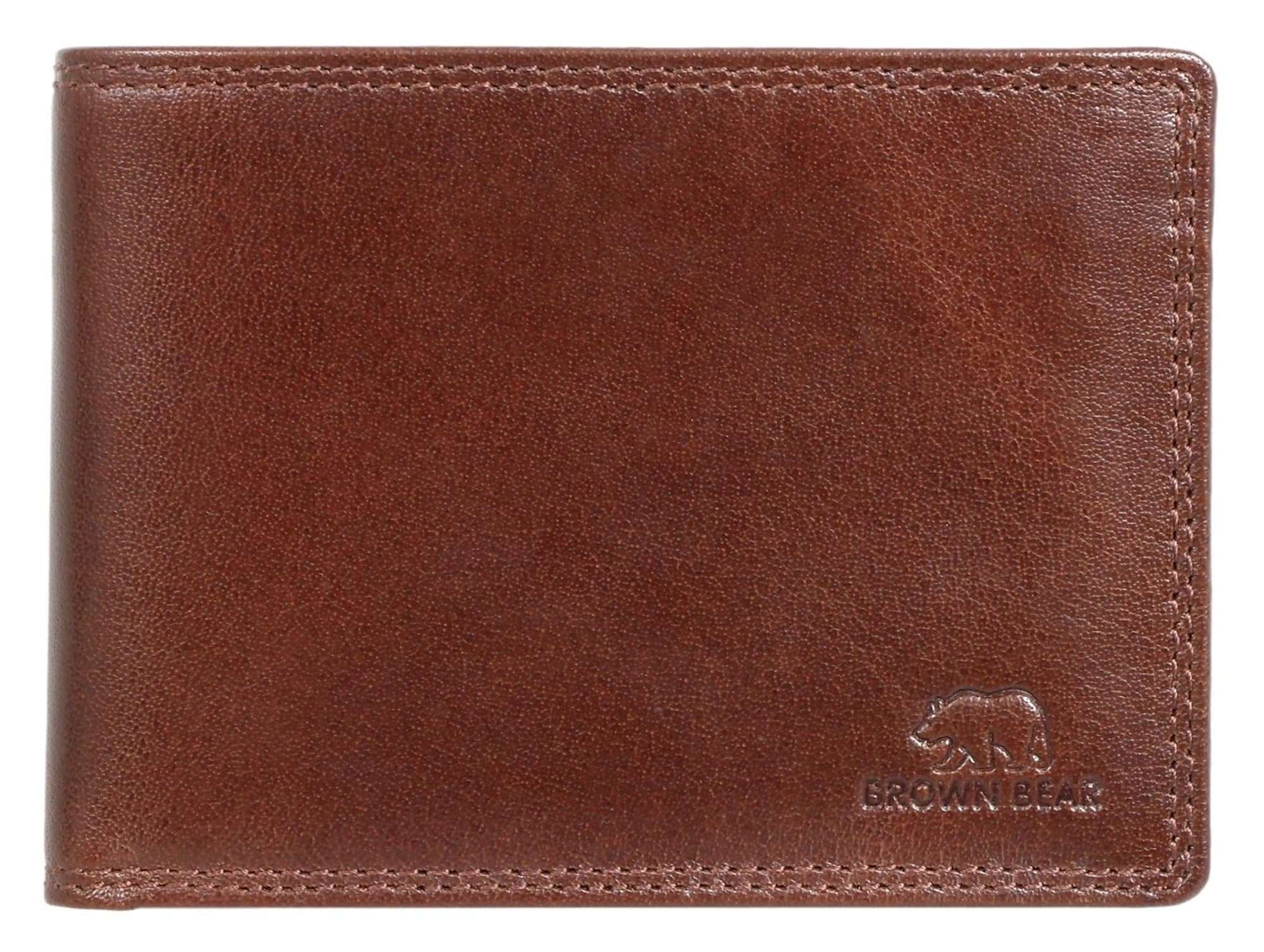 Brown Bear Geldbörse Modell 8005 Herren Portemonnaie mit Reißverschlussfach, aus Echtleder mit 9 Kartenfächern Farbe Braun Braun Toscana