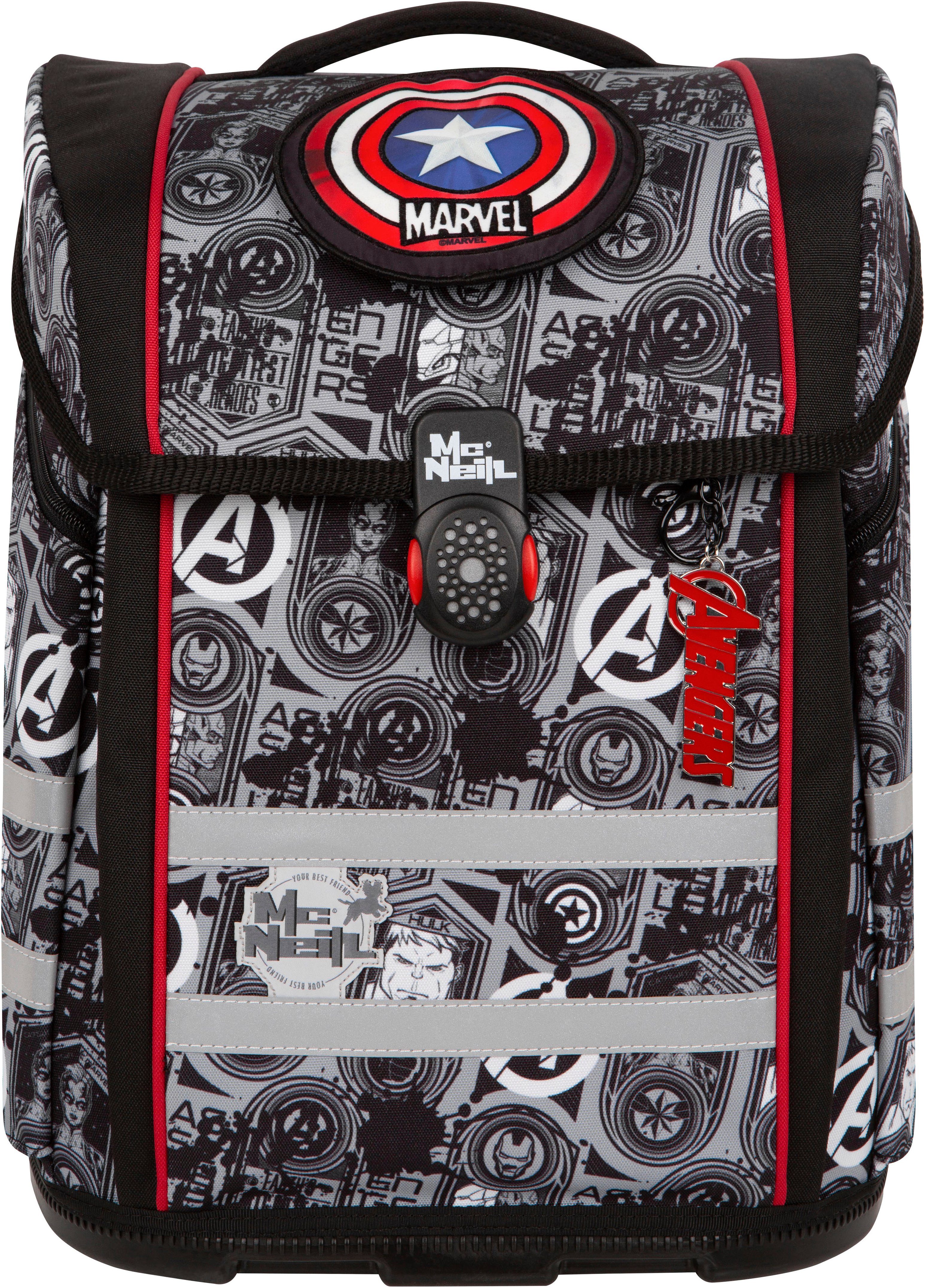McNeill Schulranzen Perfecto, Marvel, Avengers (Set, 5-tlg), inkl. Federmäppchen, Turnbeutel, Schlamperrolle & Motivmagnet