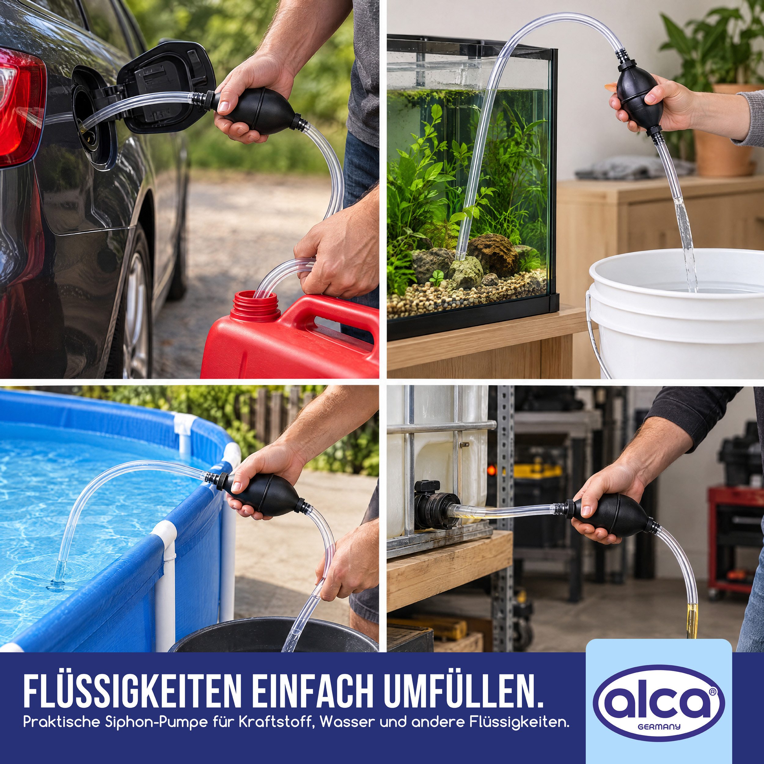 alca Siphonzange Kraftstoffpumpe Siphonpumpe Handpumpe mit Schlauch Auto Flüssigkeiten, 1-tlg., Mit Gummi-Balg – Bild 3 von 5