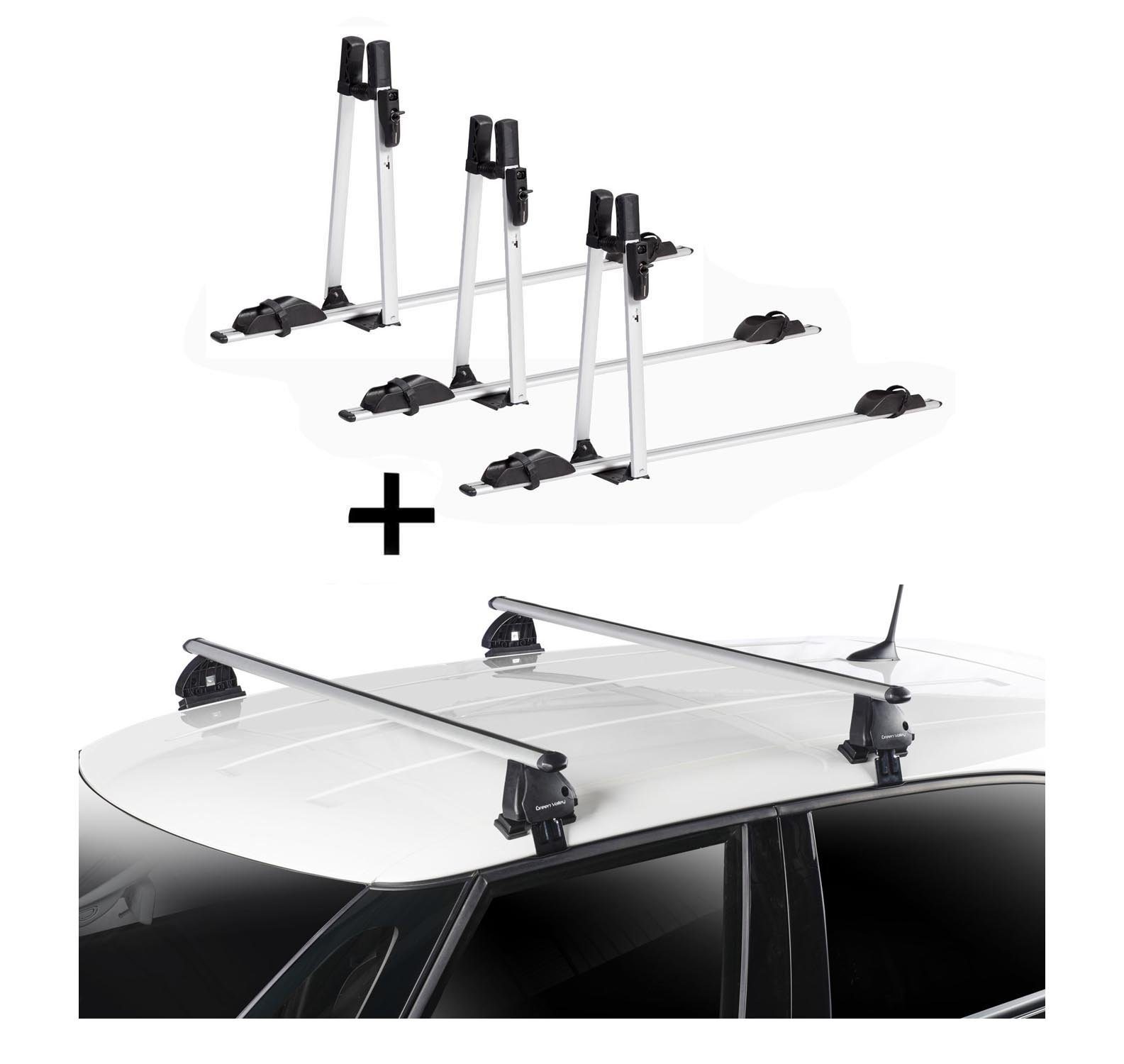 VDP Dachträger, 3x VDP Fahrradträger ALU Premium + Dachträger VDP EVO ALU kompatibel mit Volkswagen Polo IV (9N) 5 Türer 2001-2009