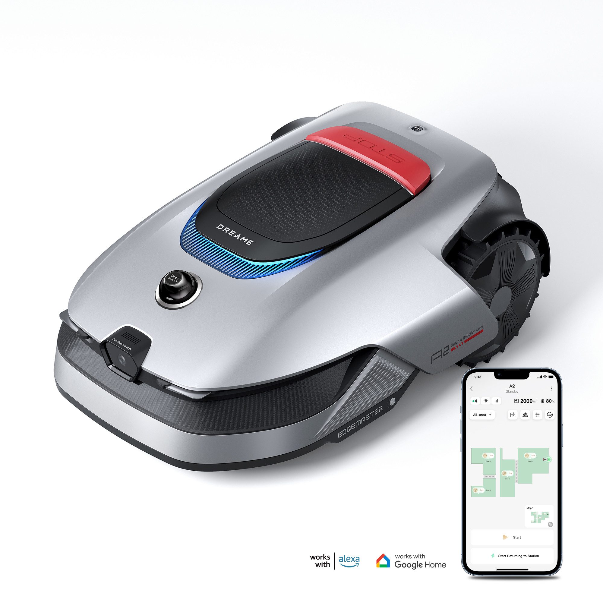 Dreame Rasenmähroboter A2 1200, bis 1200 m² Rasenfläche, Kantenschnittsystem, automatische Begrenzungseinrichtung, KI-Kamera