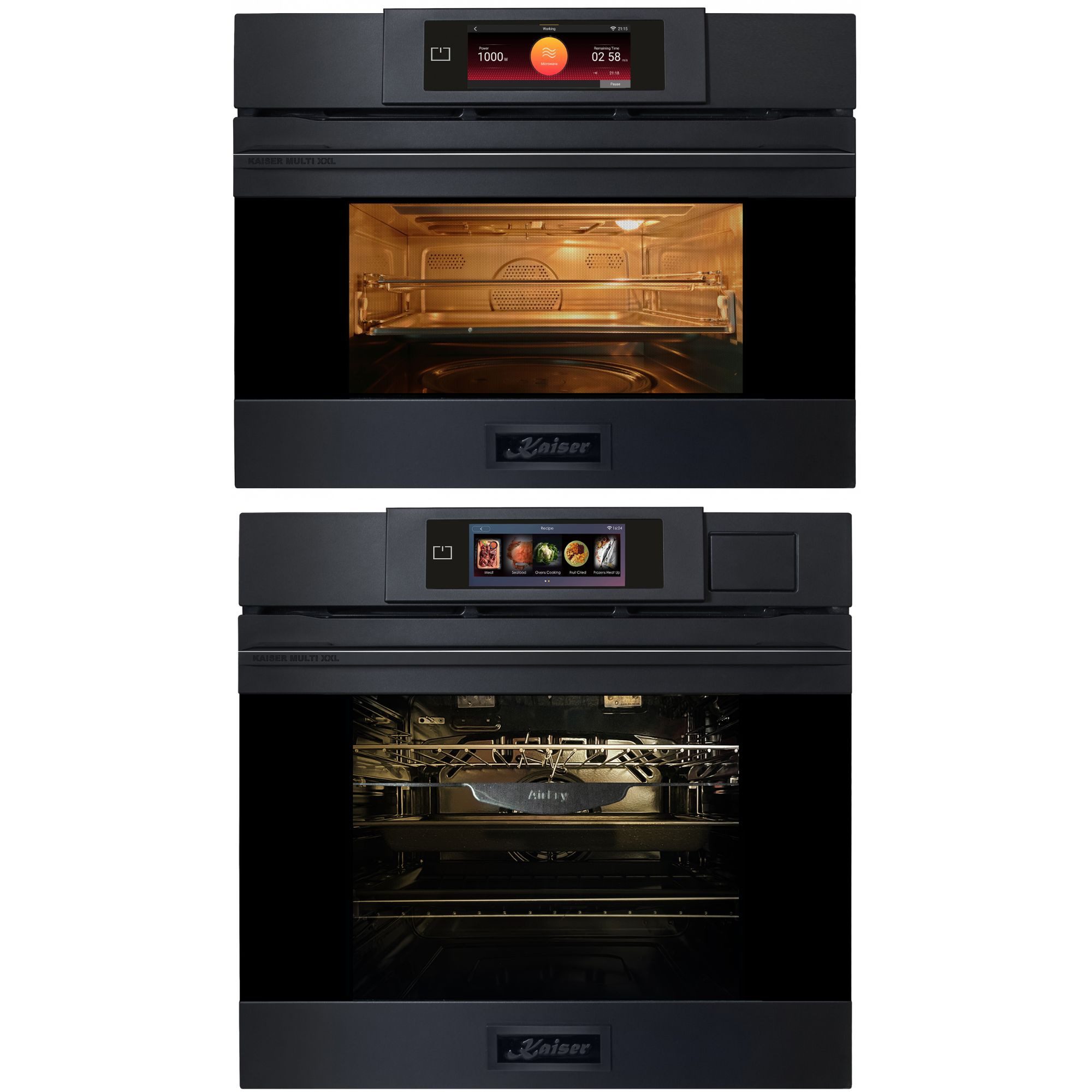 Kaiser Küchengeräte Backofen-Set XXL Multi 37,Multifunktions-Elektro-Dampfbackofen mit Dampfreinigung, 60 cm+EinbauMikrowelle mit Backofenfunktion -AirFry 37 L EH 6341+EM 6349, mit 1-fach-Teleskopauszug