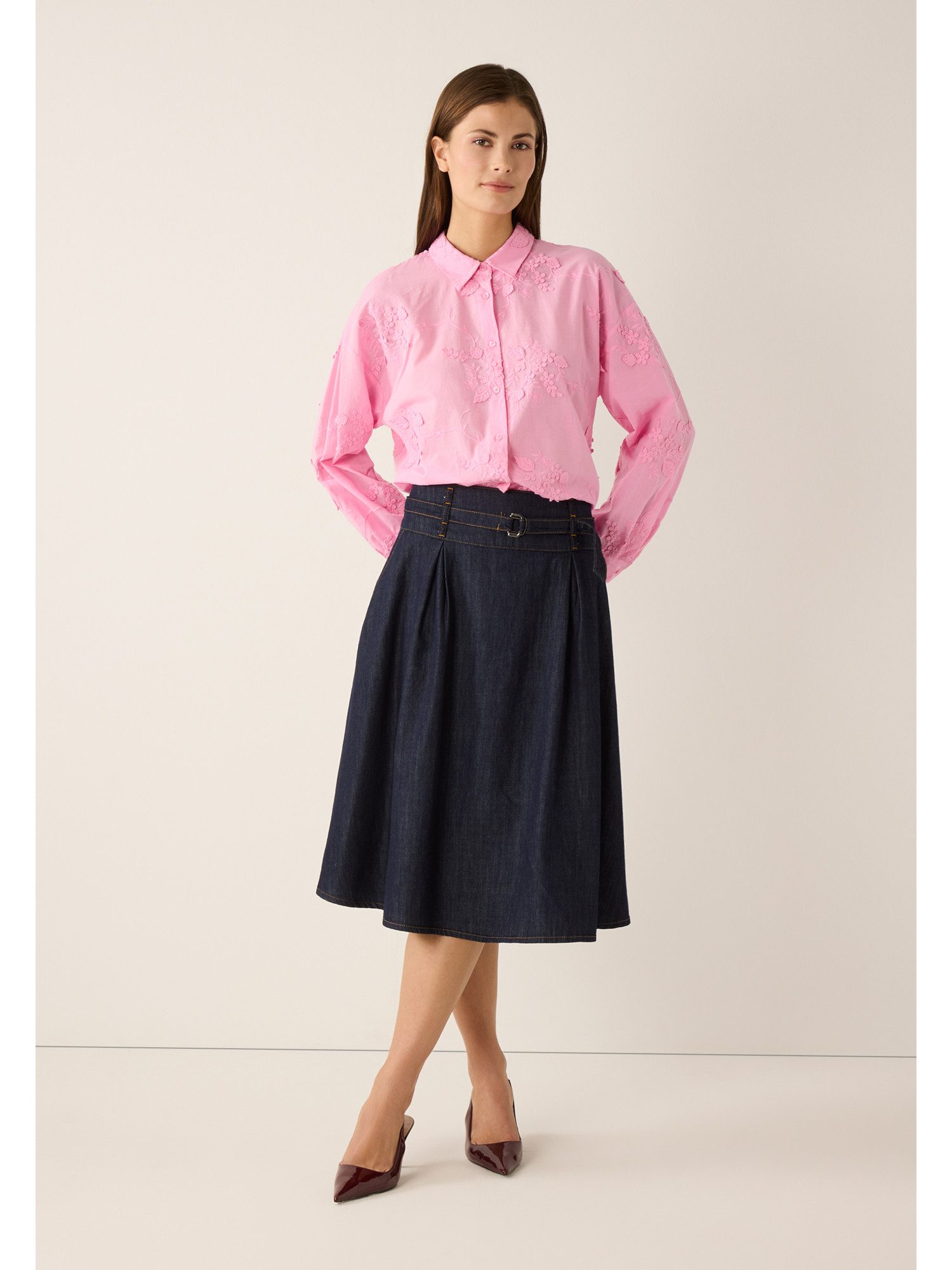 MORE&MORE Klassische Bluse bestickte Hemdbluse günstig online kaufen