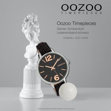 OOZOO Quarzuhr Oozoo Damen Armbanduhr schwarz braun, Damenuhr rund, mittel (ca. 36mm), Lederarmband schwarz, braun, Fashion