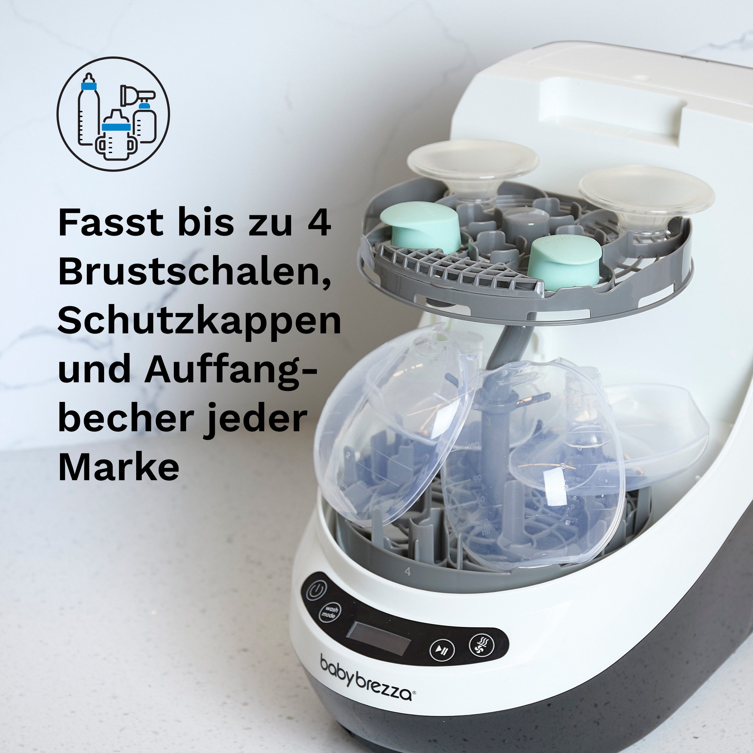 Baby Brezza Dampfsterilisator Automatischer Flaschen- & Milchpumpenreiniger mit HEPA-Filter, Babyflaschenreiniger, Sterilisator und Trockner