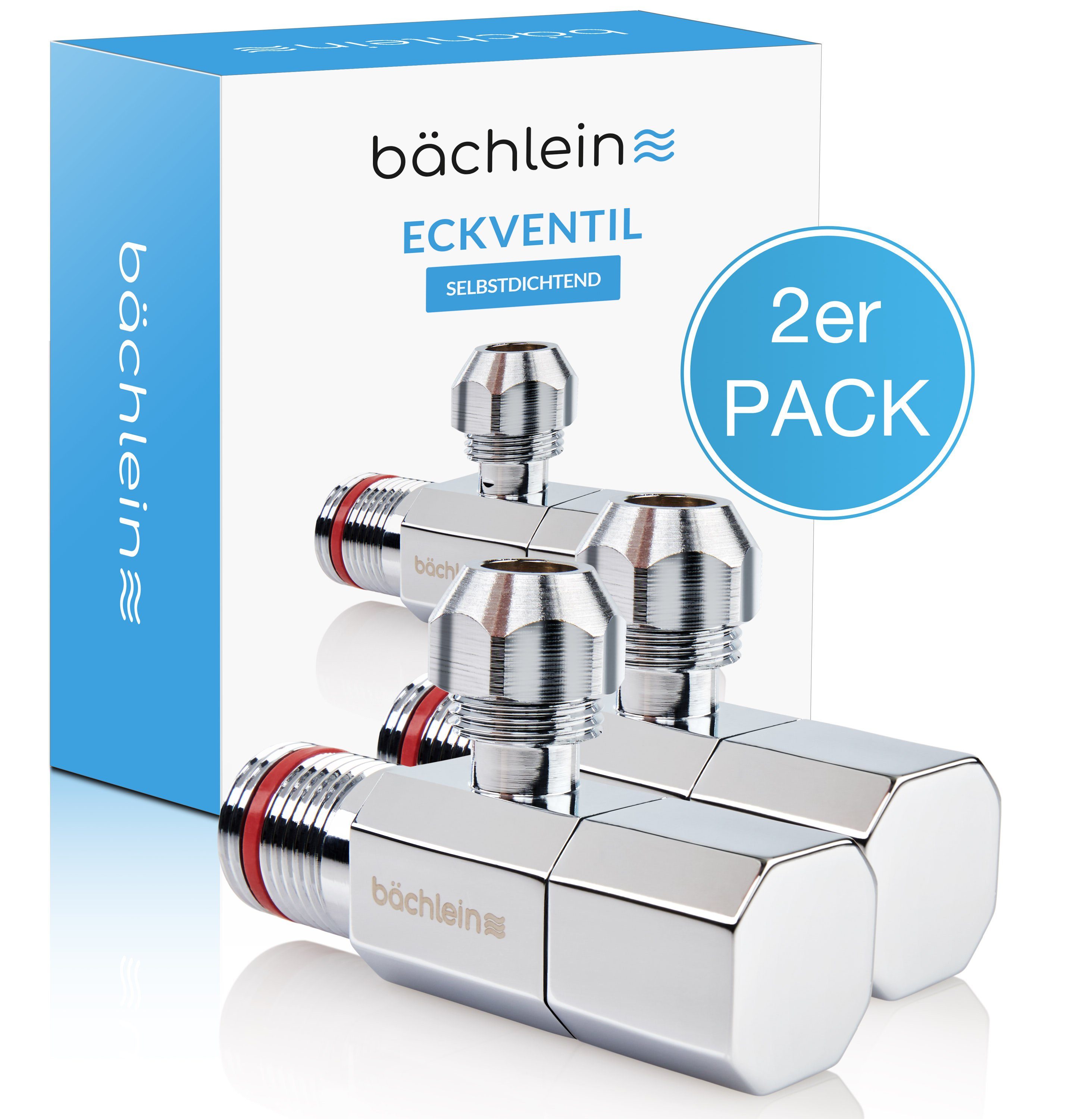 Bächlein Eckventil 2er-Set mit Schraub- oder Schnellverschluss - selbstdichtend, (2-er Set), Für Heiß- und Kaltwasser geeignet