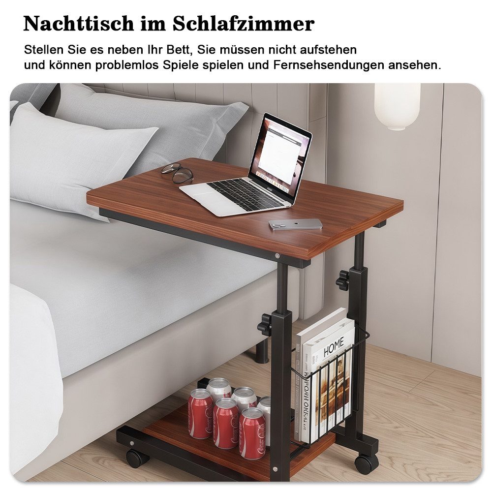 PFCTART Beistelltisch Beistelltisch höhenverstellbar mit Rollen als mobiler Laptoptisch (Set, 1-St., Beistelltisch couch für Bett, Sofa und Büro, ideal für Zuhause), Beistelltisch mit rollen aus Holz und Stahl, stabil und flexibel