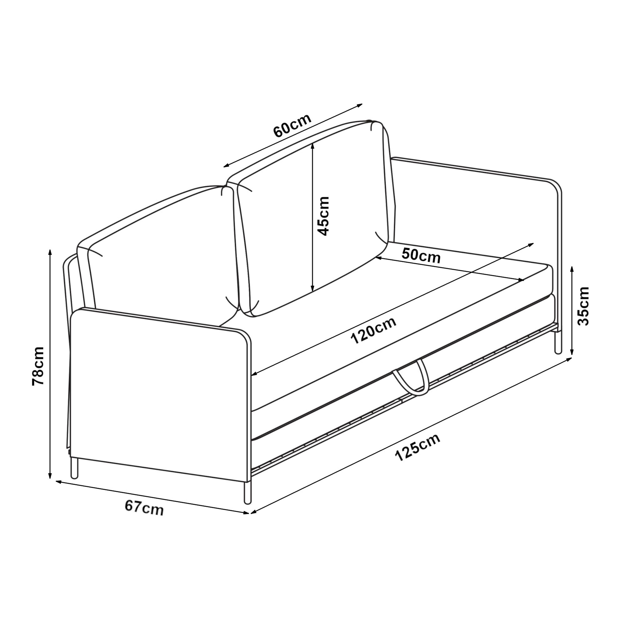 en.casa Schlafsofa, »Soini« mit Liegefunktion 2-Sitzer 78x125x67 cm Dunkelgrau