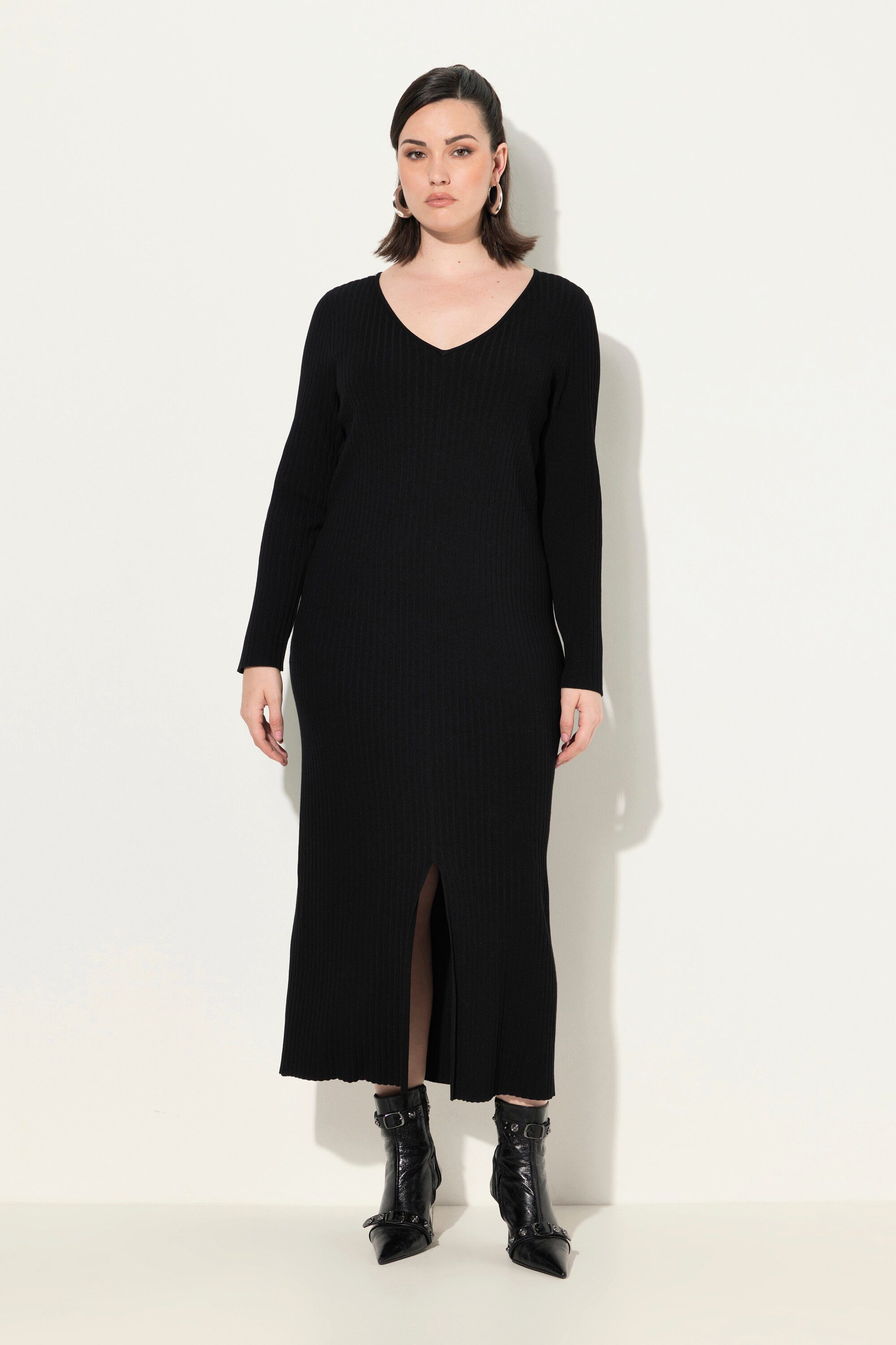 Ulla Popken Jerseykleid Maxi-Strickkleid Rippstrick Slim günstig online kaufen