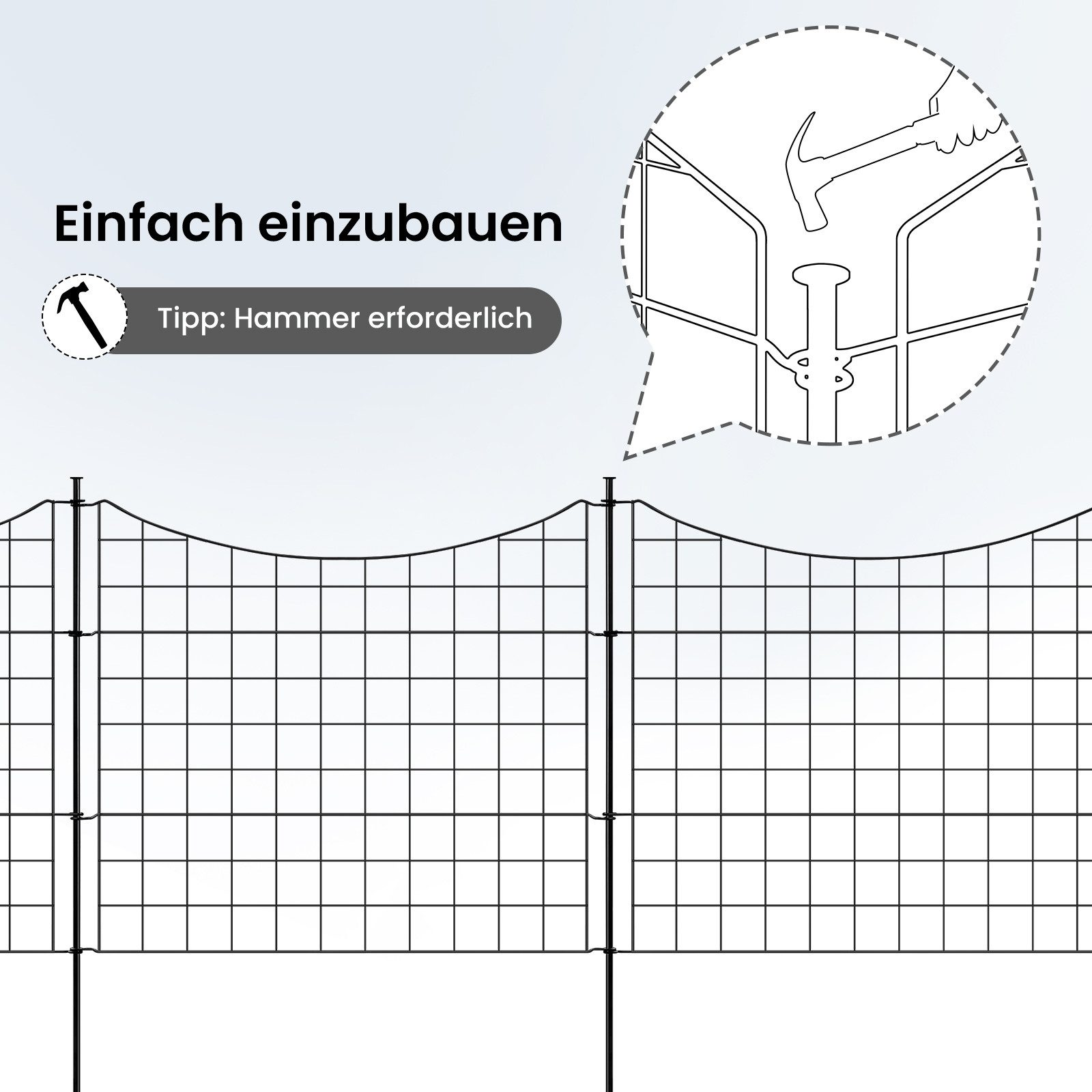 Woltu Teichzaun, (5-St), Gartenzaun Komplettset, Steckzaun Metall, Gitterzaun Schwarz