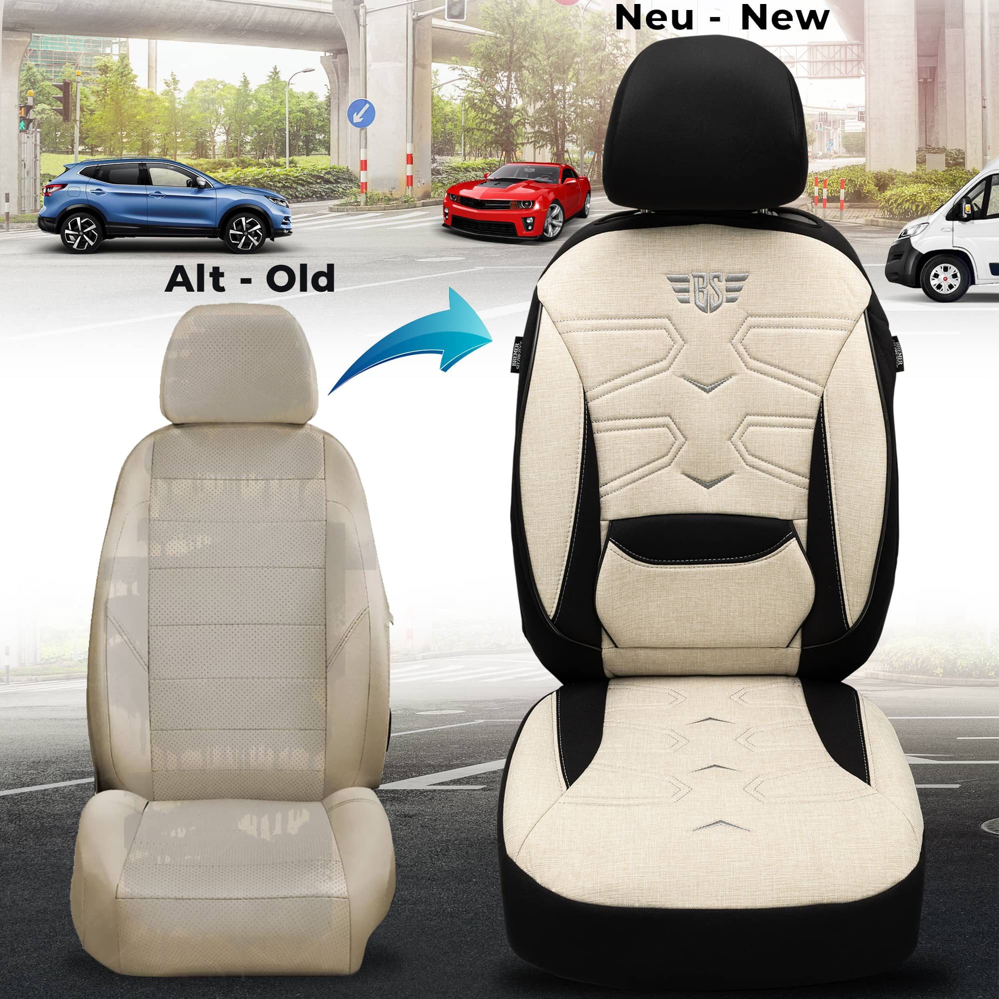 BREMER SITZBEZÜGE Autositzbezug für Nissan X-Trail T32 Bj ab 2014 (KT305), Set, 2-tlg., Schonbezüge Sitzbezüge Fahrer und Beifahrer, in Schwarz/Beige