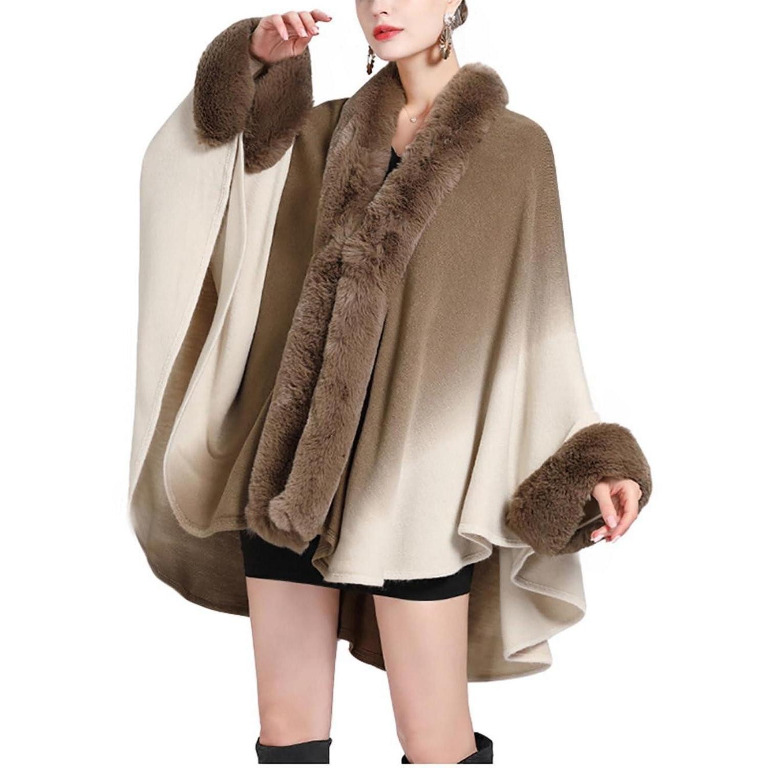 LuxusKollektion Strickschal Damen Poncho Cape Strick Braun, (1-St)