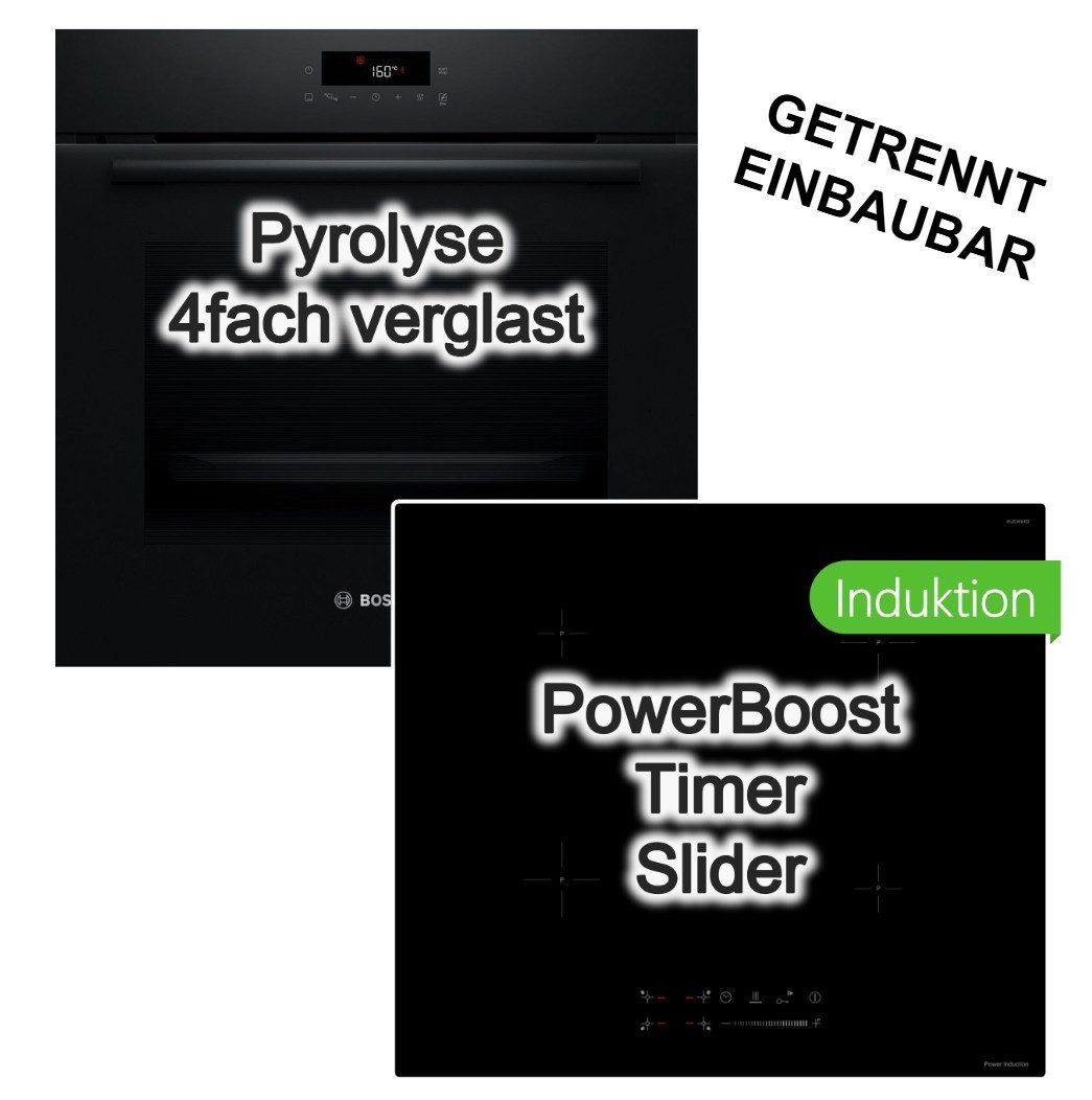 BOSCH Backofen-Set Backofen Pyrolyse 3DHeißluft+ keenberk Induktionskochfeld Boost Slider, mit Nein, Pyrolyse-Selbstreinigung Hydrolyse