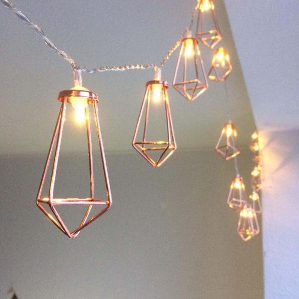 Rosnek LED-Lichterkette Diamantförmig, Rose Gold, Metall, Batterie, für Hochzeit Schlafzimmer, Weihnachten Party Deko