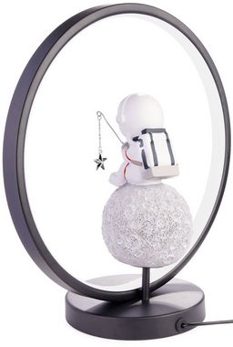 BRUBAKER LED Nachttischlampe Astronaut auf dem Mond mit Angel - 32 cm Tischlampe mit LED-Ring, mit indirekter Beleuchtung und USB-C Stecker, LED fest integriert, Handbemalte Weltraum Tischleuchte - Moderne Raumfahrt Deko Lampe