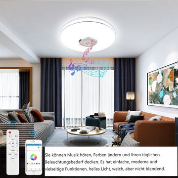 Sross LED Deckenleuchte LED Deckenleuchte Dimmbar mit Bluetooth Lautsprecher, LED fest integriert, 36W, Fernbedienung oder APP-Steuerung, RGB Farbwechsel