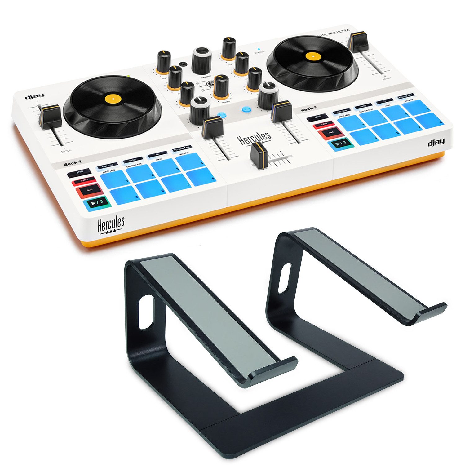 DJ Controller Hercules DJControl Mix Ultra mobiler DJ-Controller mit Laptopständer
