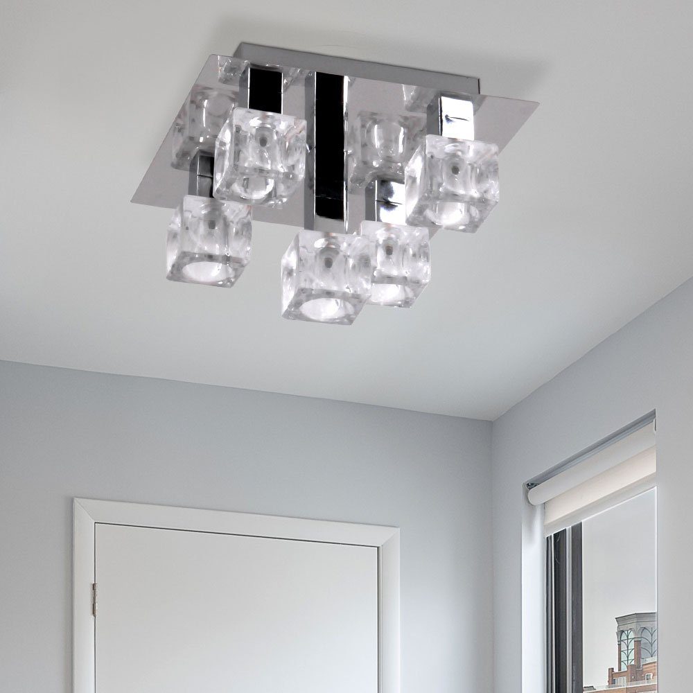 Deckenlampe etc-shop Wohnzimmerleuchte Leuchtmittel inklusive, Küchenlampe, LED flammig Glaswürfel Deckenleuchte, Spots 5