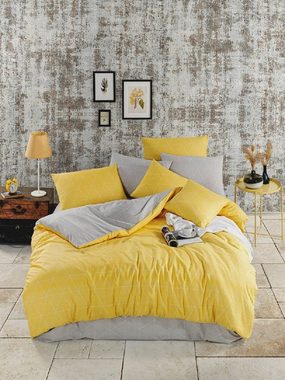 Bettwäsche Raute grau / gelb, One Home, Renforcé, 3 teilig, Geometrisch und modern, Baumwolle Doppelbett