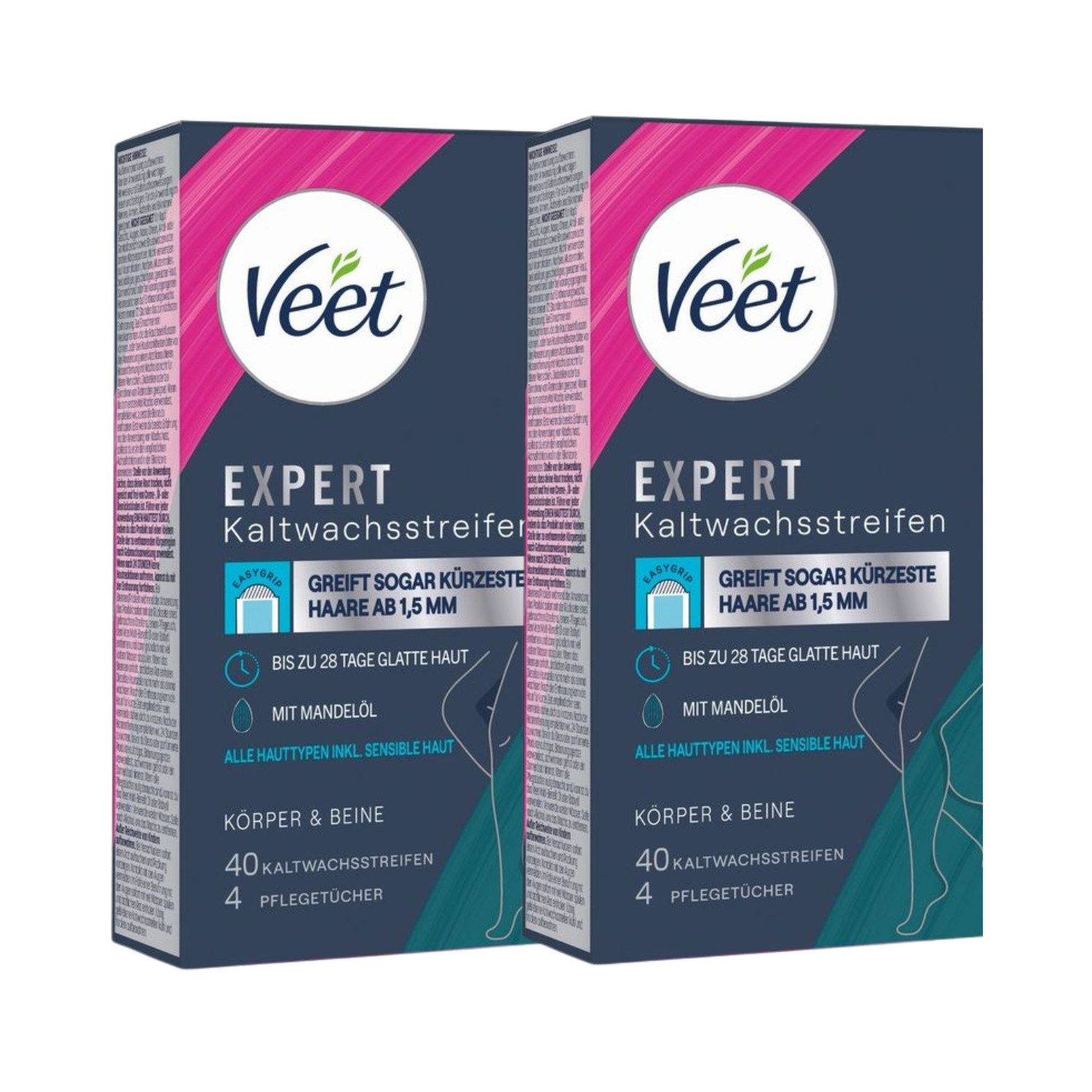 Enthaarungswachs 2 x Veet Expert je 40 Wachs-Streifen für Körper & Beine alle Hauttypen