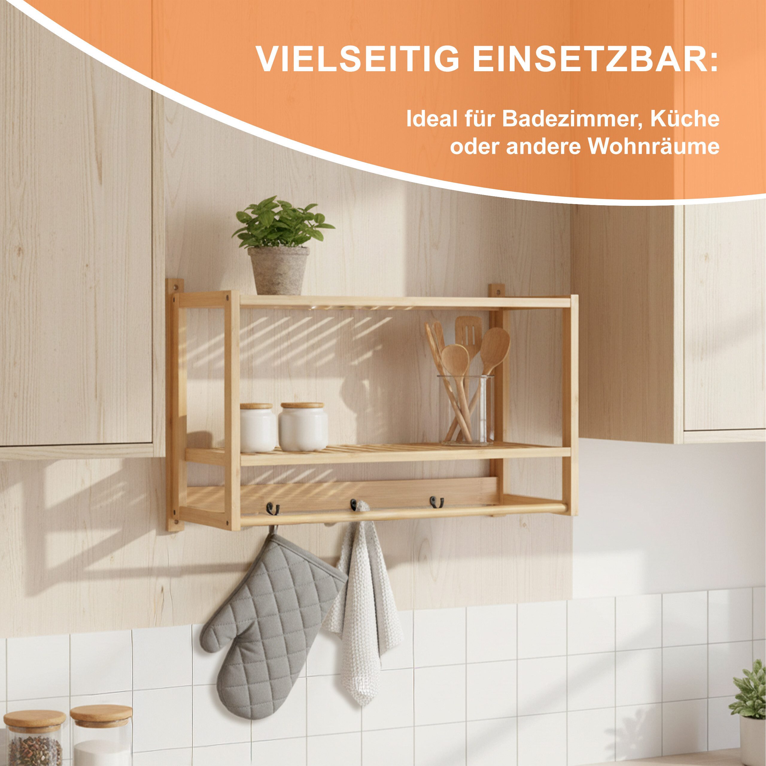 relaxdays Wandregal Bad mit Haken & Handtuchstange, 1-tlg. – Bild 3 von 5