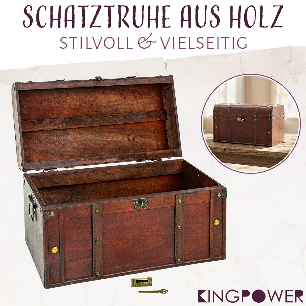 Kingpower Schatzkiste Schatztruhe aus Holz mit Schloss Schatzkiste Holztruhe 40x22x24 cm