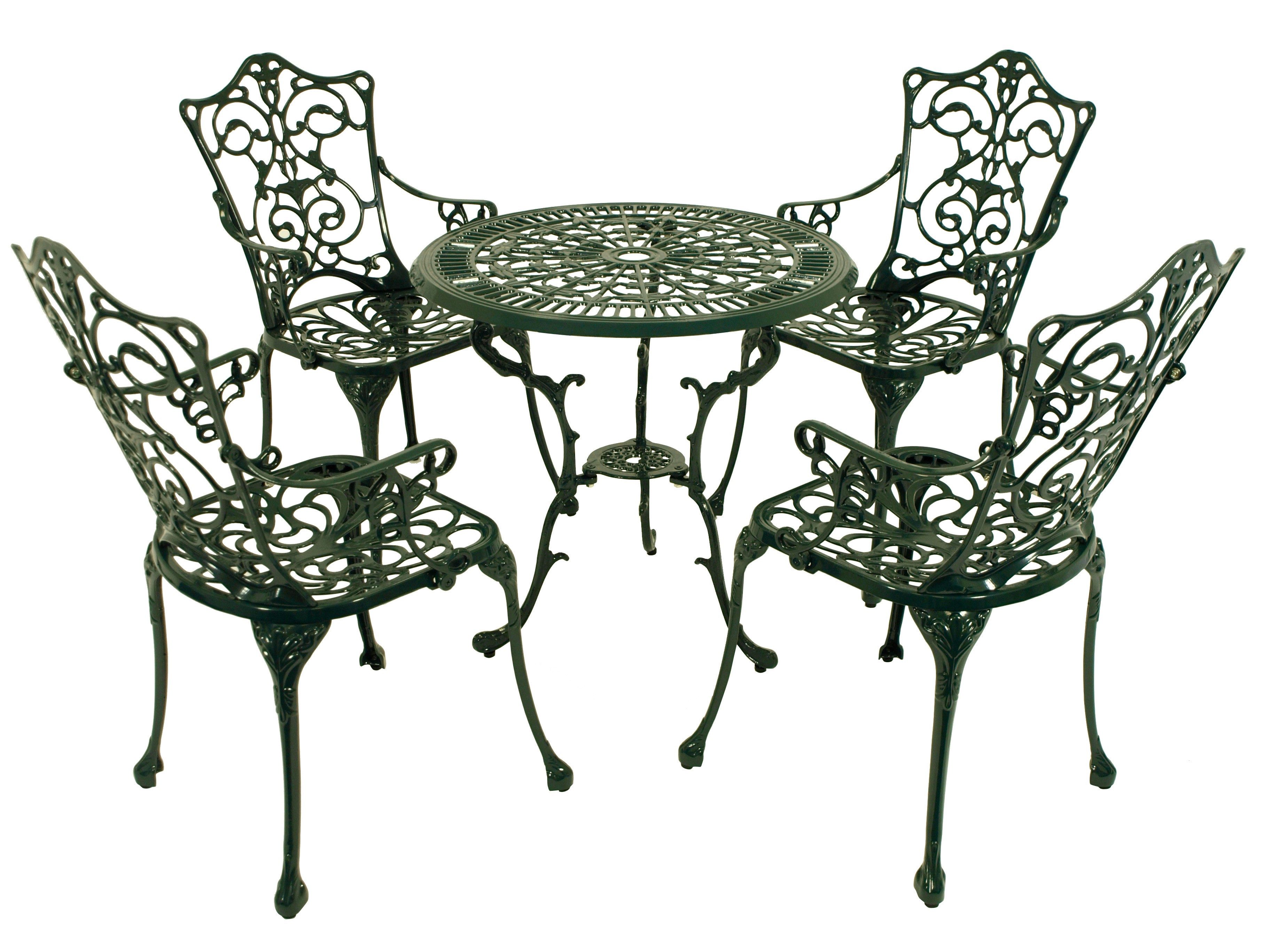 TPFGarden Sitzgruppe BOULDER, (Bistroset - Jugendstil - Gartenmöbel Set 5-teilig, 5-tlg., Sitzgruppe Aluguss antik weiß), (4x Sessel mit Armlehnen, 1x Tisch 70cm rund)