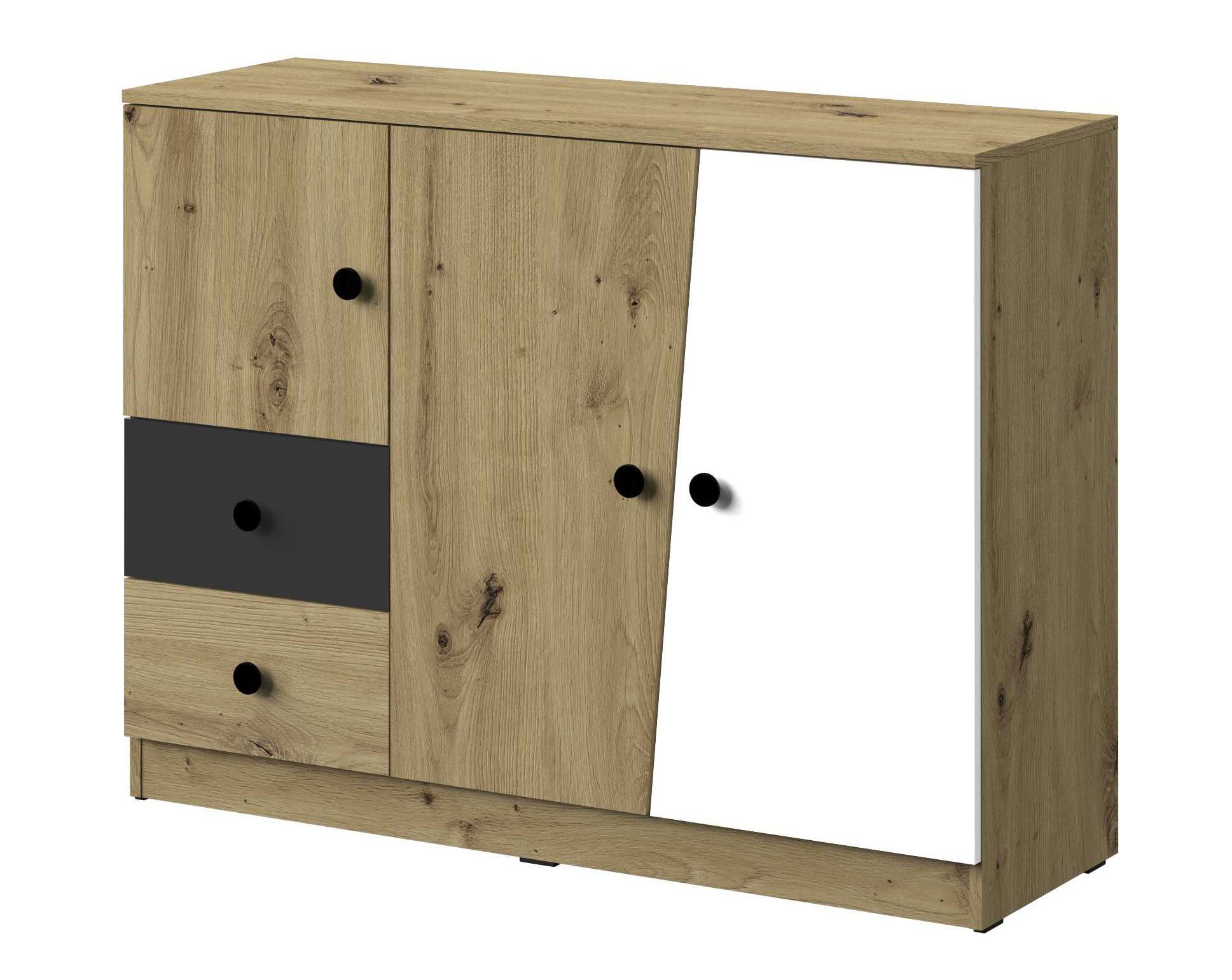 Feldmann-Wohnen Kommode Nero (rechts 2 Türen, innen 1 Einlegeboden, 1 St., oben links 1 Tür, innen 1 Fach, links 2 Schubladen), 120x40x90cm Weiß-Schwarz-Matt / Griffe Schwarz