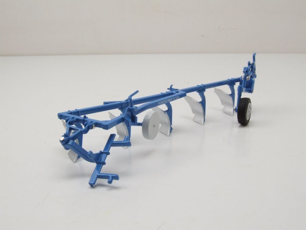 Schuco Modelltraktor Set Pflug Fortschritt B200 und Egge B402 blau, Maßstab 1:32