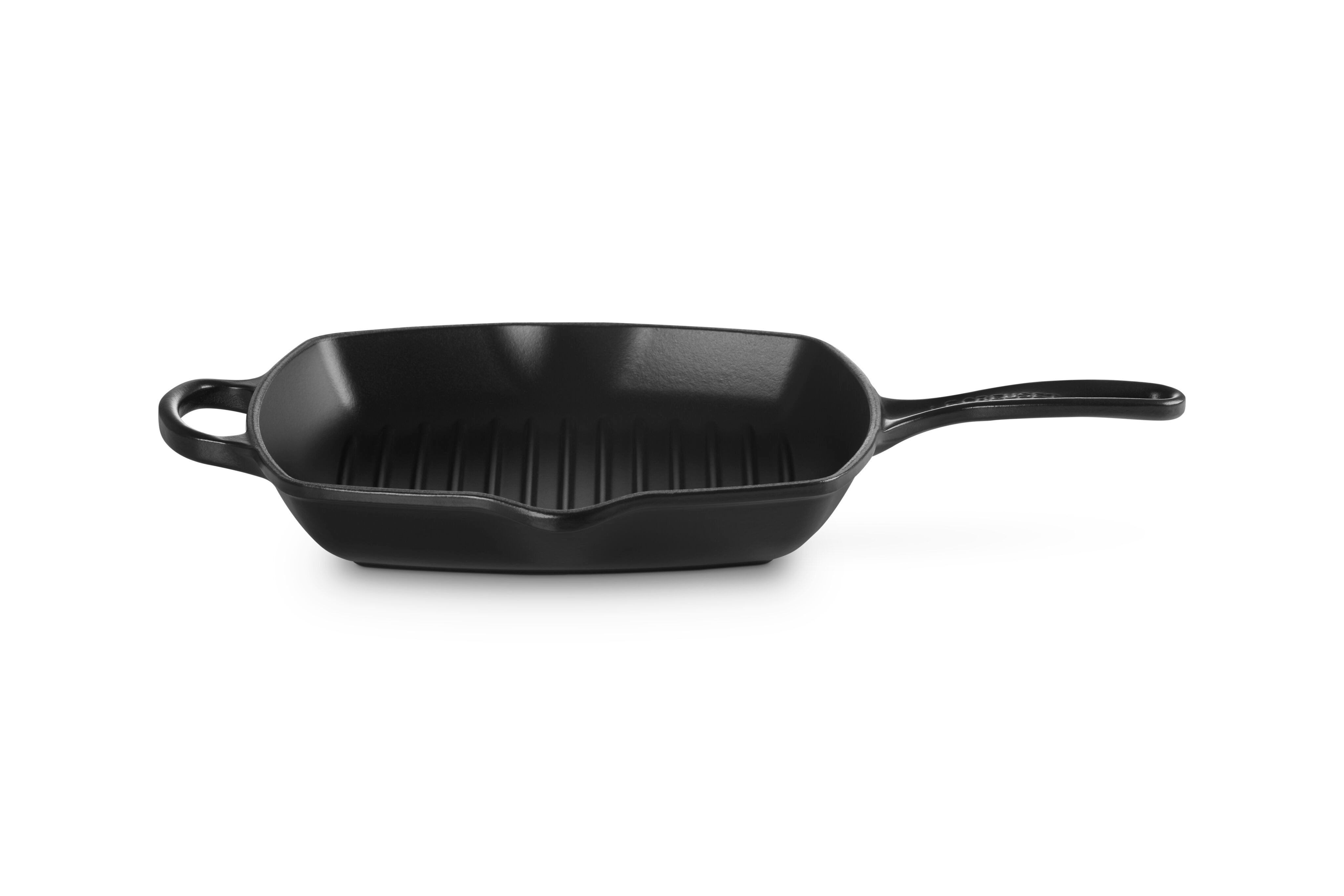 LE CREUSET Grillpfanne Signature, Quadratisch, Gusseisen, 26 cm, Für alle Herdarten, 2,86 kg, Schwarz Matt, 20183260000422