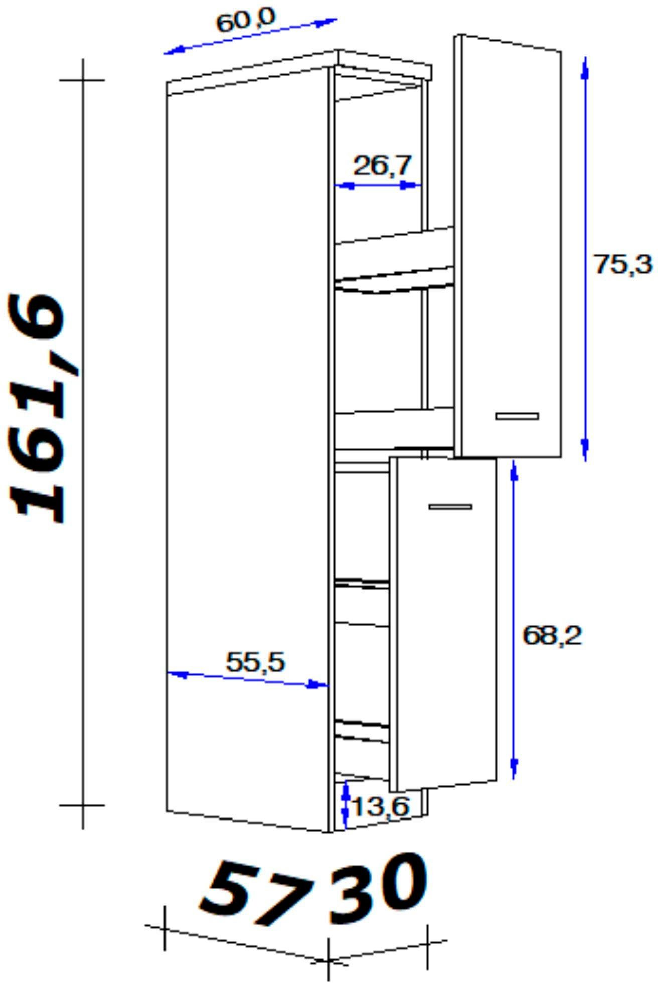 60 cm, mit T) Nepal 4 (B x Flex-Well Apothekerschrank x Ablagen 30 x H 161/162 x