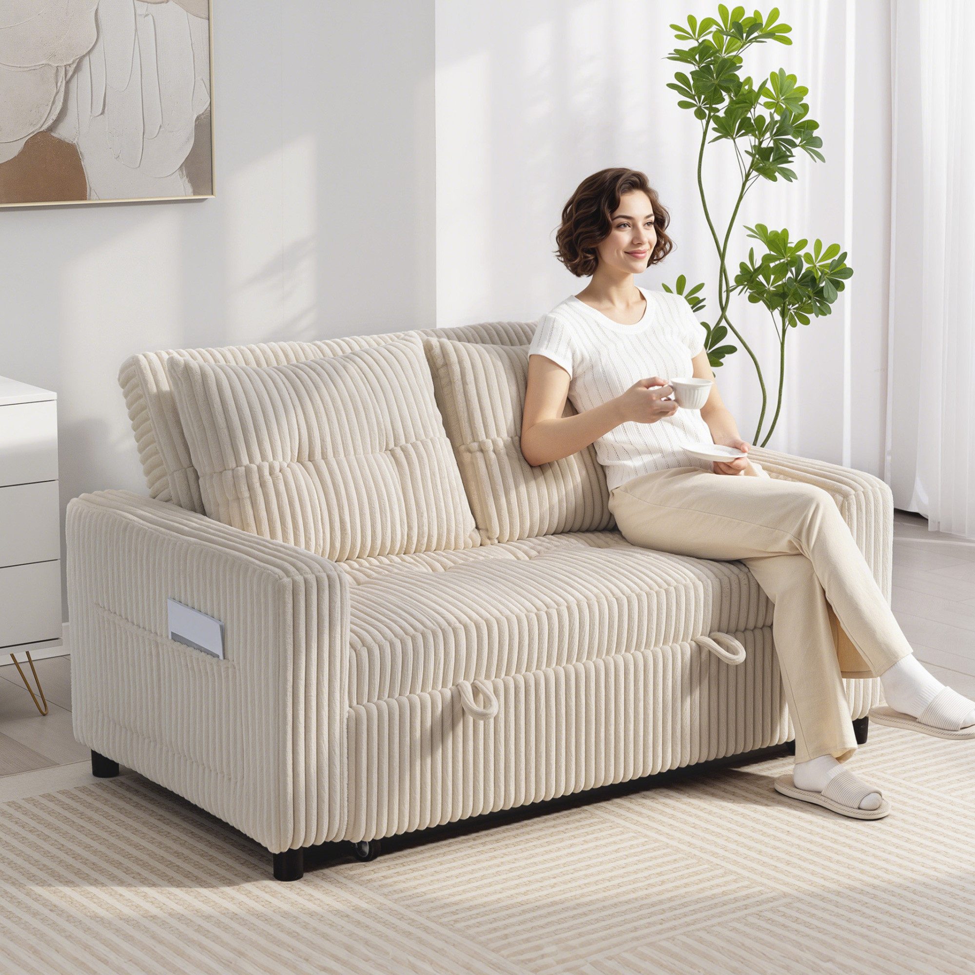 HOMCOM Schlafsofa mit 2 Kissen, Seitentaschen, Verstellbare Couch 1 Teile, günstig online kaufen