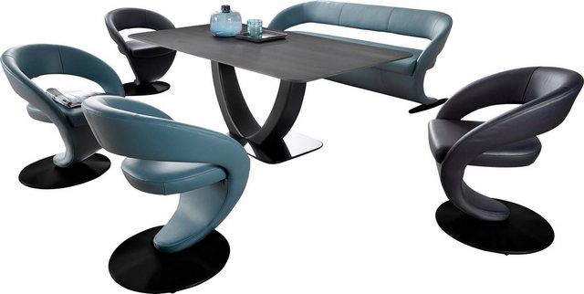 K+W Komfort & Wohnen Essgruppe »Wave«, (Set, 6-tlg), Design-Solobank mit 4 Design-Drehstühlen in zwei verschiedenen Farben und Tisch in 180x90cm-Otto