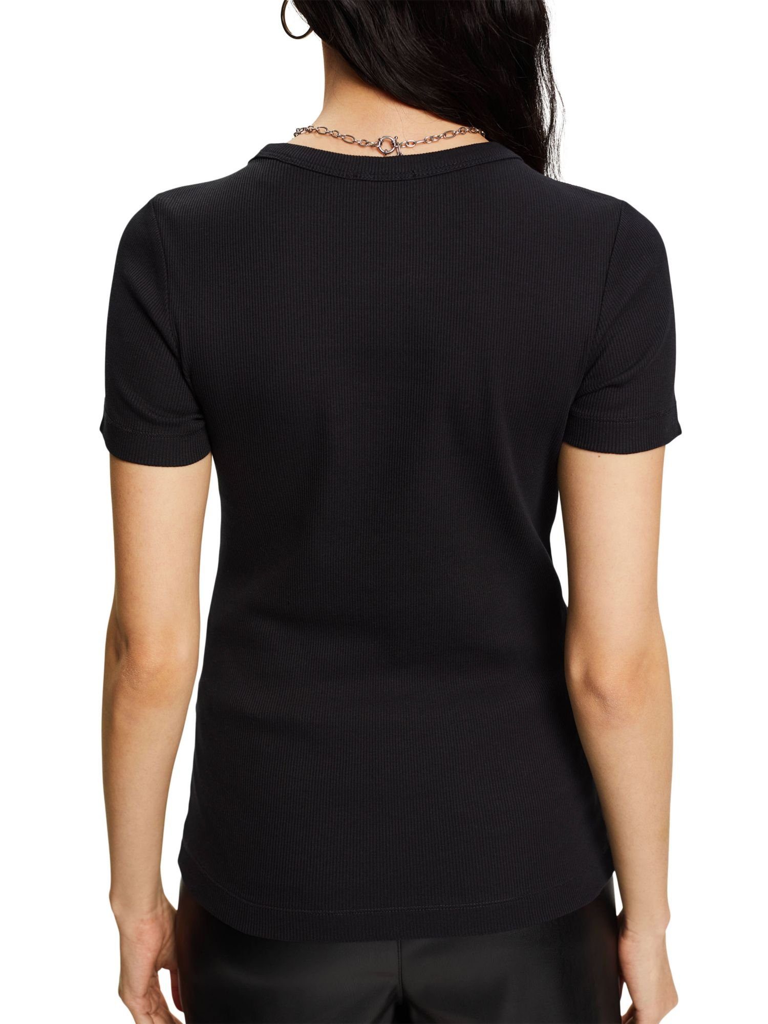 mit Rundhalsausschnitt (1-tlg) BLACK T-Shirt Esprit geripptem T-Shirt