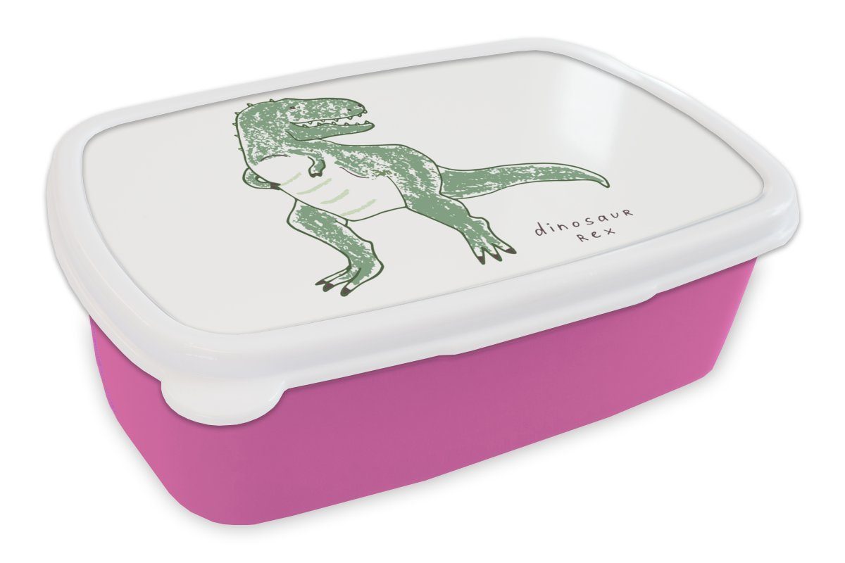 MuchoWow Lunchbox Kinderzimmer - Dinosaurier - Tyrannosaurus Rex - Junge - Mädchen -, Kunststoff, (2-tlg), Brotbox für Erwachsene, Brotdose Kinder, Snackbox, Mädchen, Kunststoff rosa