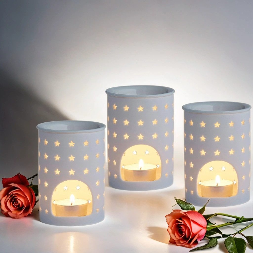Marrakesch Orient & Mediterran Interior Duftlampe Duftlampen Tuan -4- im 3er-Set aus weißer, glasierter Keramik 11,8 cm (3 St), Handarbeit
