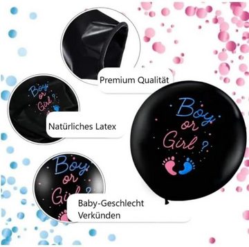 Montegoni Aufblasbares Partyzubehör 2 Stück XXL Gender Reveal Ballon 90cm, Band, Konfetti, 2xBalloons und 2xNadeln