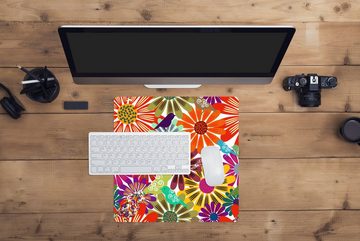 MuchoWow Gaming Mauspad Regenbogen - Blumen - Muster - Hippie (1-St), Mousepad mit Rutschfester Unterseite, Gaming, 40x40 cm, XXL, Großes