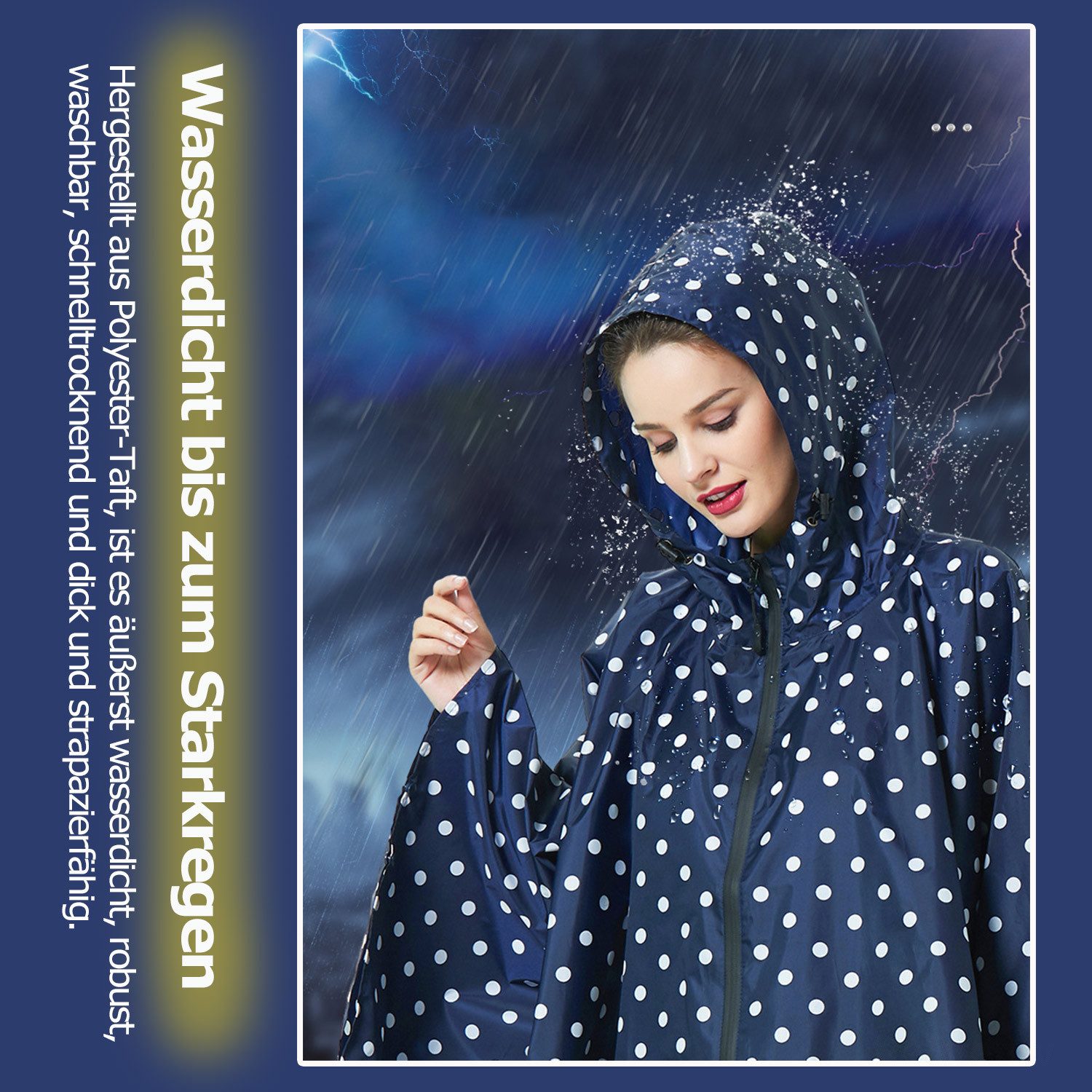 Refttenw Regenjacke Regen Poncho Jacke Mantel,Regencape mit Kapuze,Seitentaschen