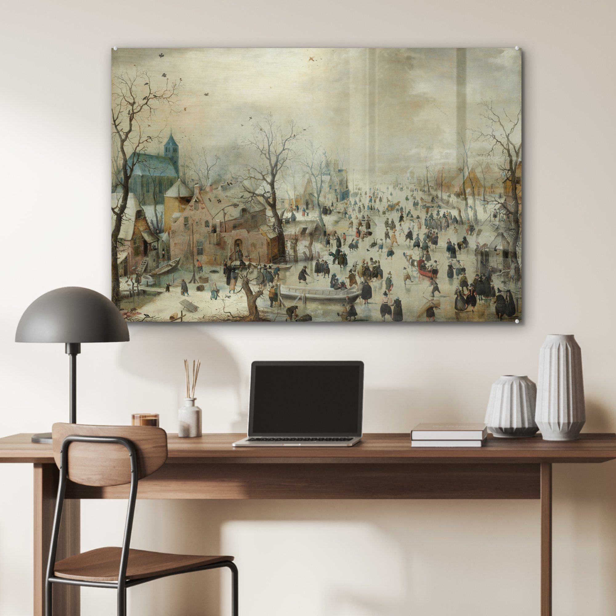 von Eisvergnügen (1 Avercamp, Gemälde Hendrik St), mit Acrylglasbild MuchoWow Winterlandschaft - Schlafzimmer Acrylglasbilder & Wohnzimmer