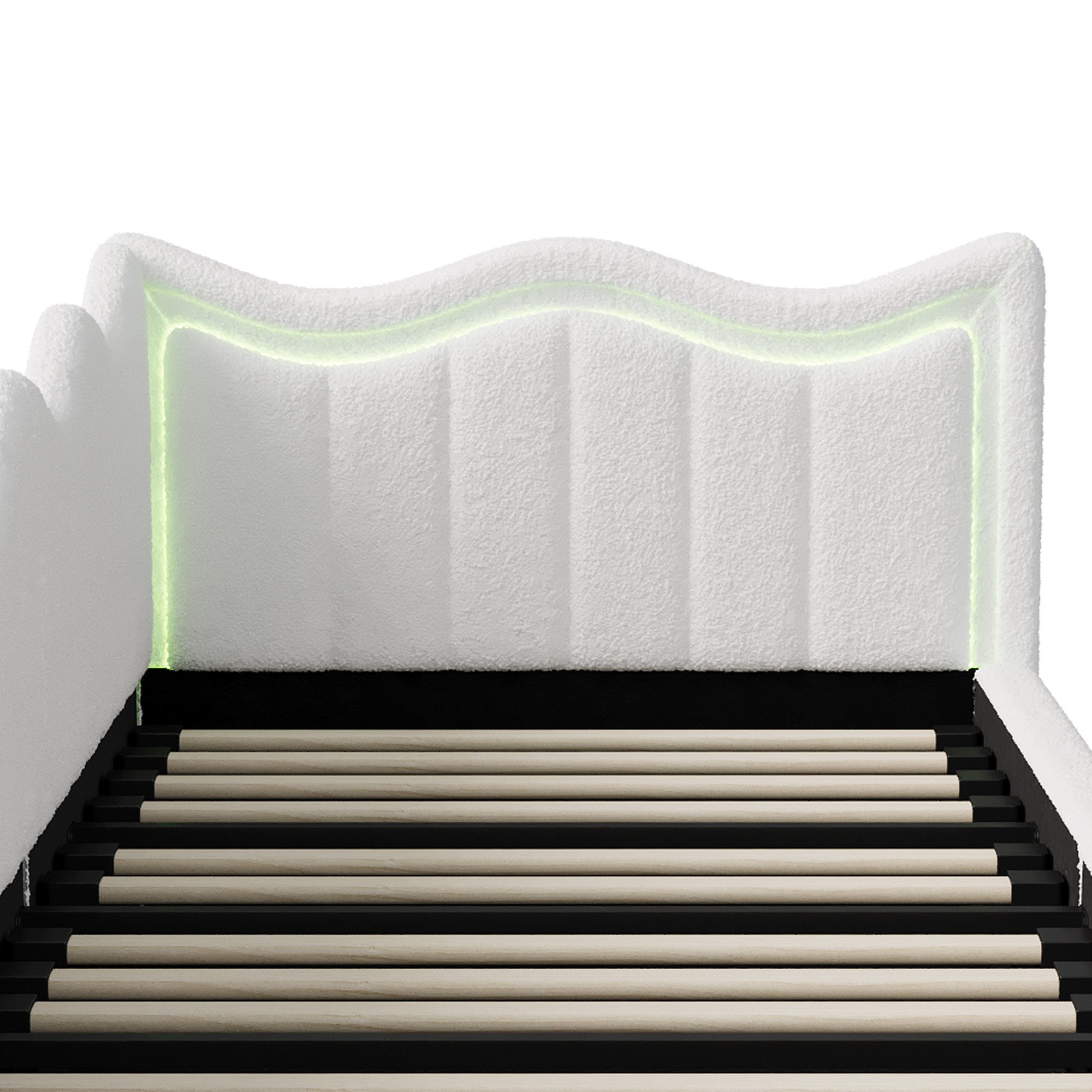 ADWOLT Schlafsofa Polsterbett Kinderbett Stauraumbett mit LED-Beleuchtung, Jugendbett Tagesbett Daybett 90x200cm,Weiß