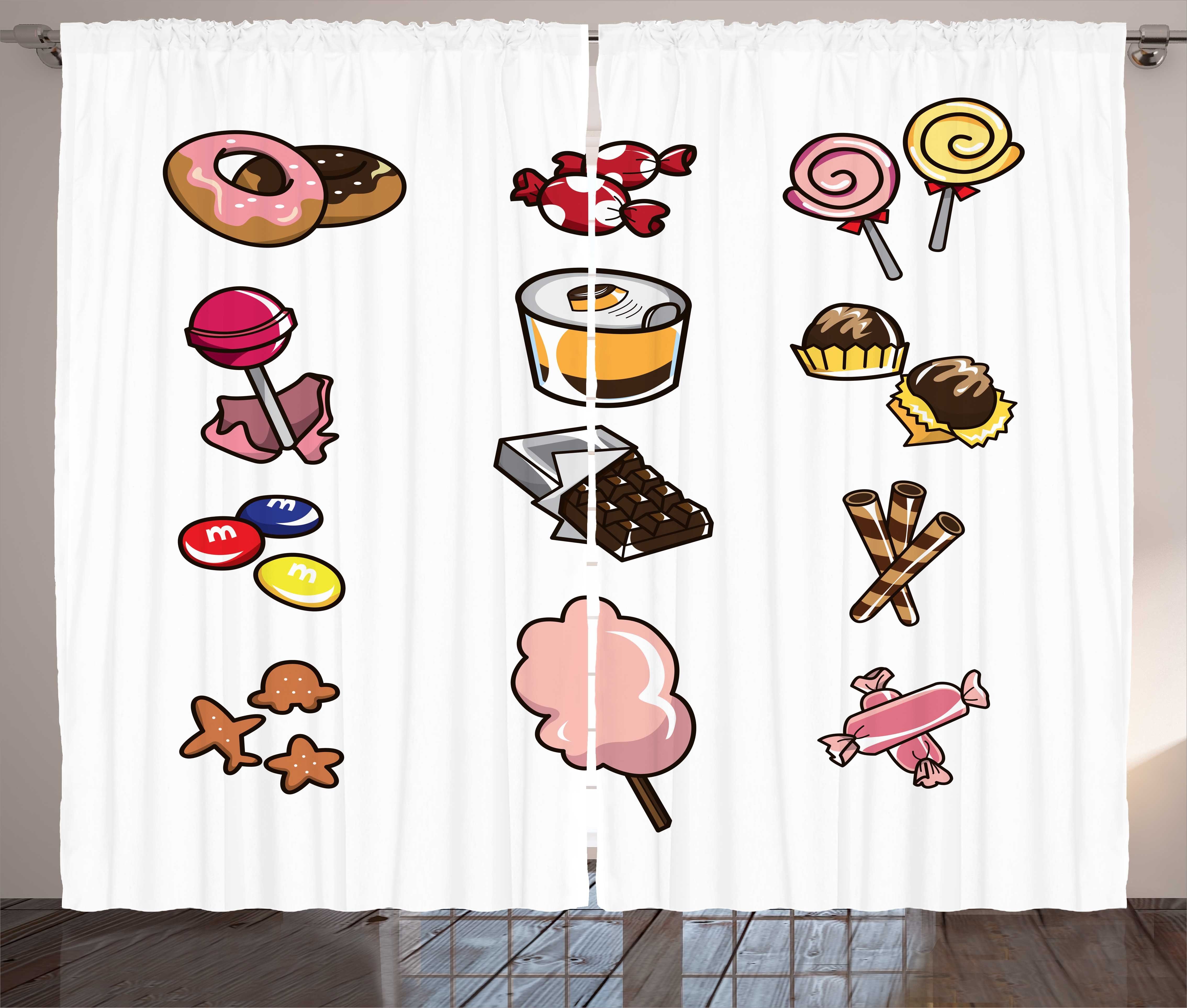 Gardine Schlafzimmer Kräuselband Vorhang mit Schlaufen und Haken, Abakuhaus, Schokolade Cartoon Verschiedene Süßigkeiten