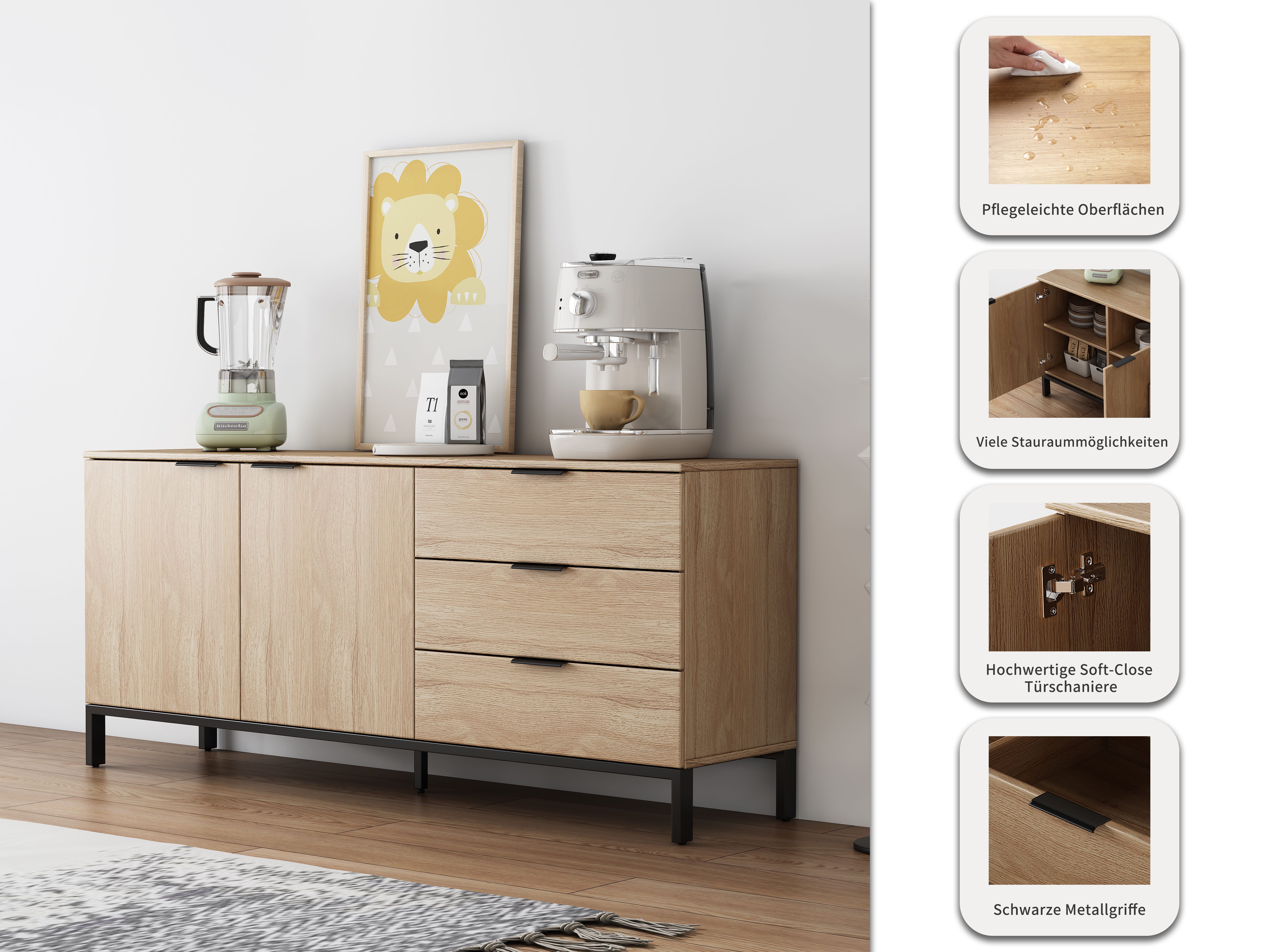 OTTO home Sideboard Jorinde, Melaminoberfläche, flexibler Stauraum und robustes Metallgestell